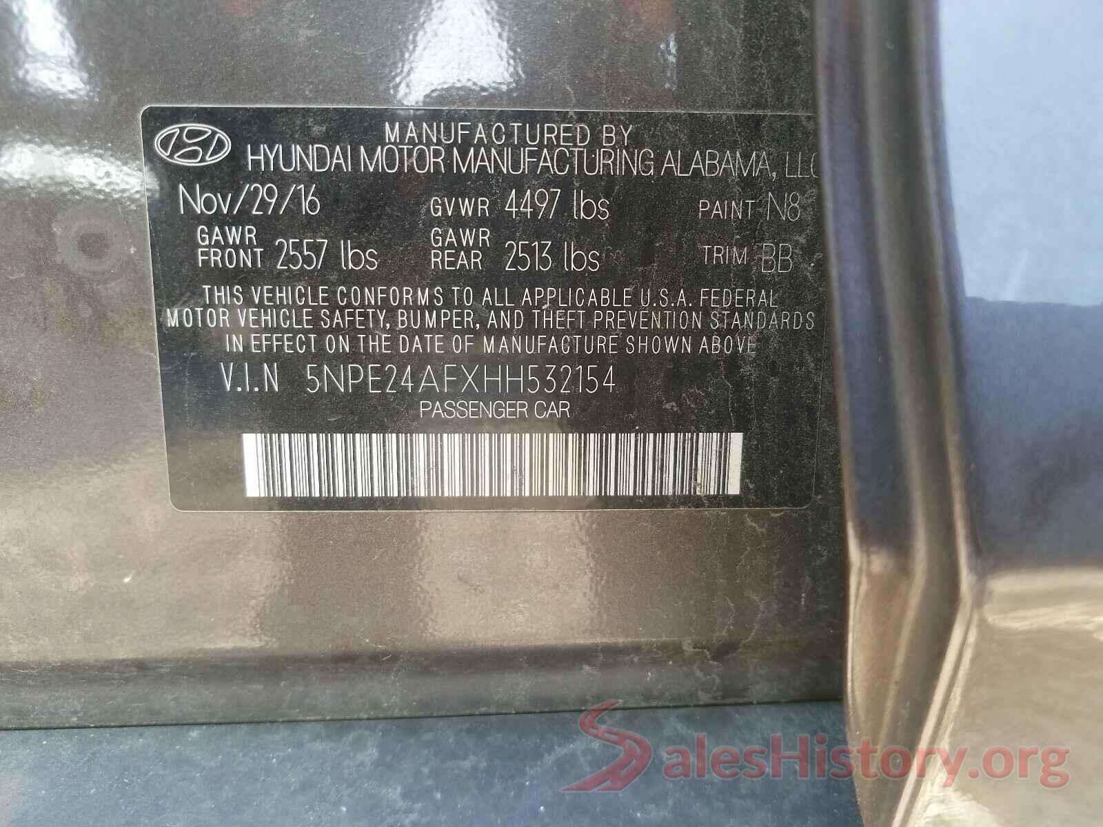 5NPE24AFXHH532154 2017 HYUNDAI SONATA