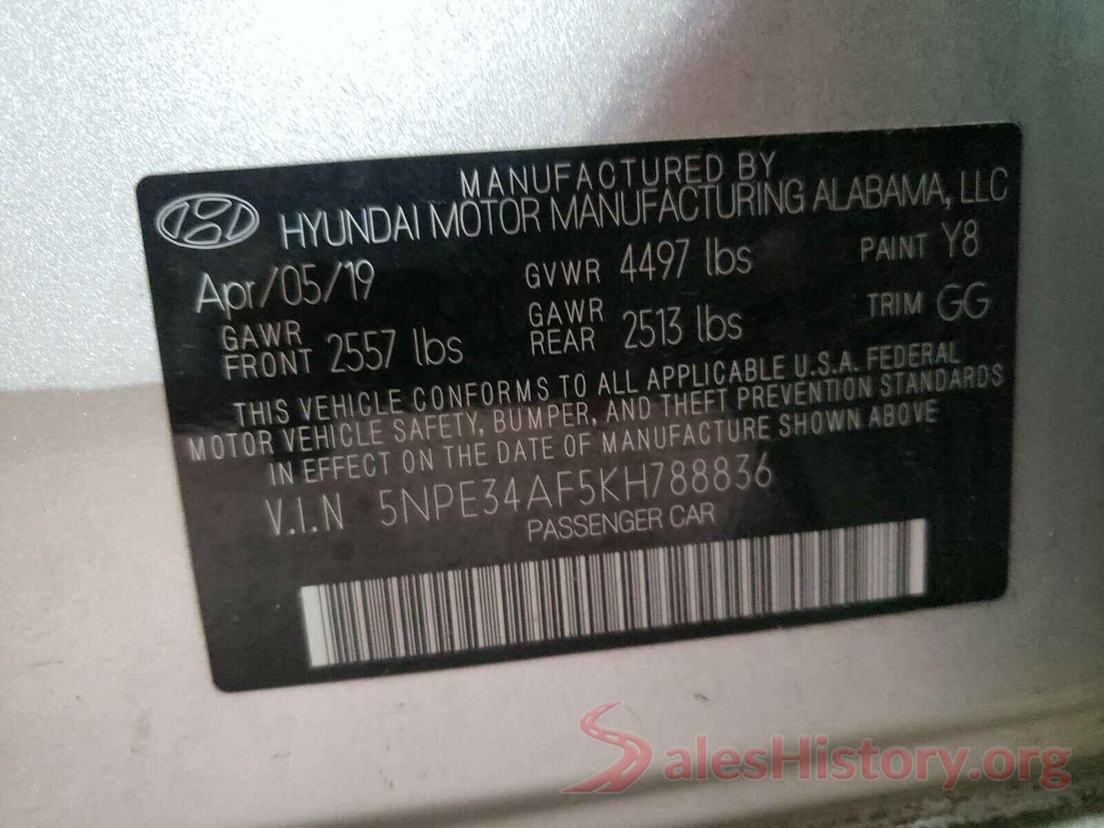 5NPE34AF5KH788836 2019 HYUNDAI SONATA