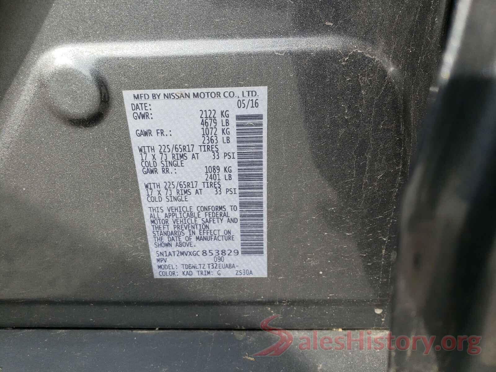 5N1AT2MVXGC853829 2016 NISSAN ROGUE