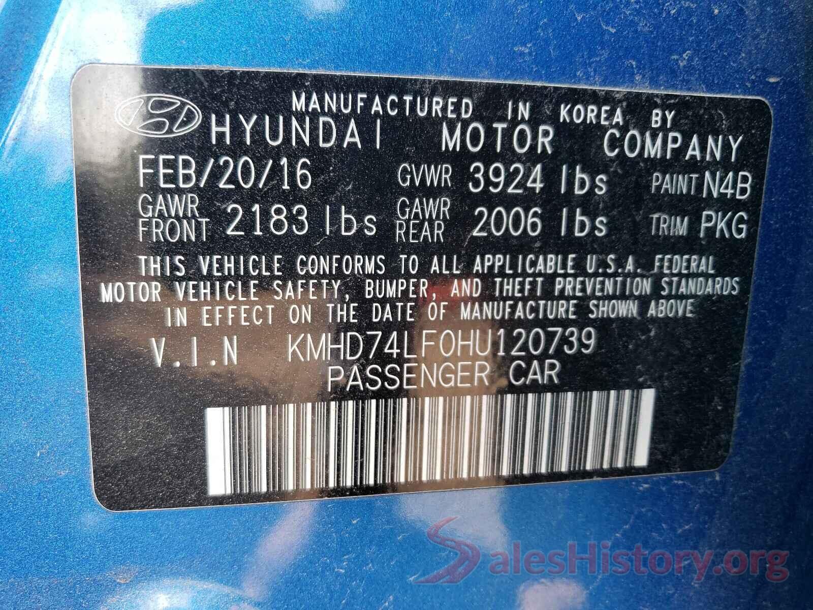 KMHD74LF0HU120739 2017 HYUNDAI ELANTRA