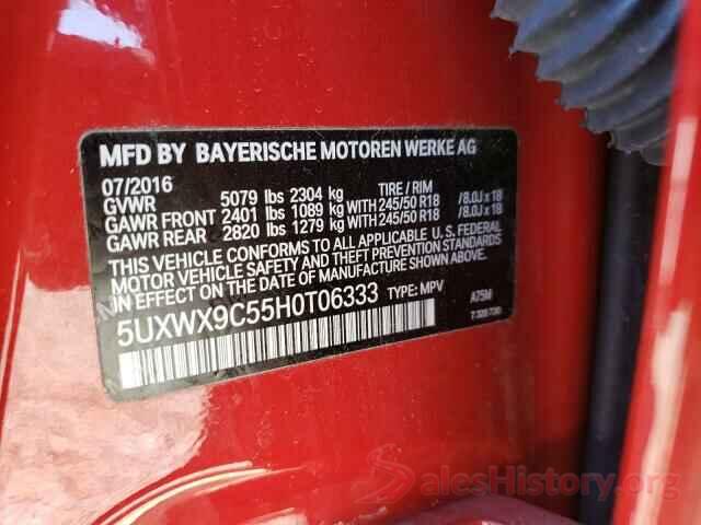 5UXWX9C55H0T06333 2017 BMW X3