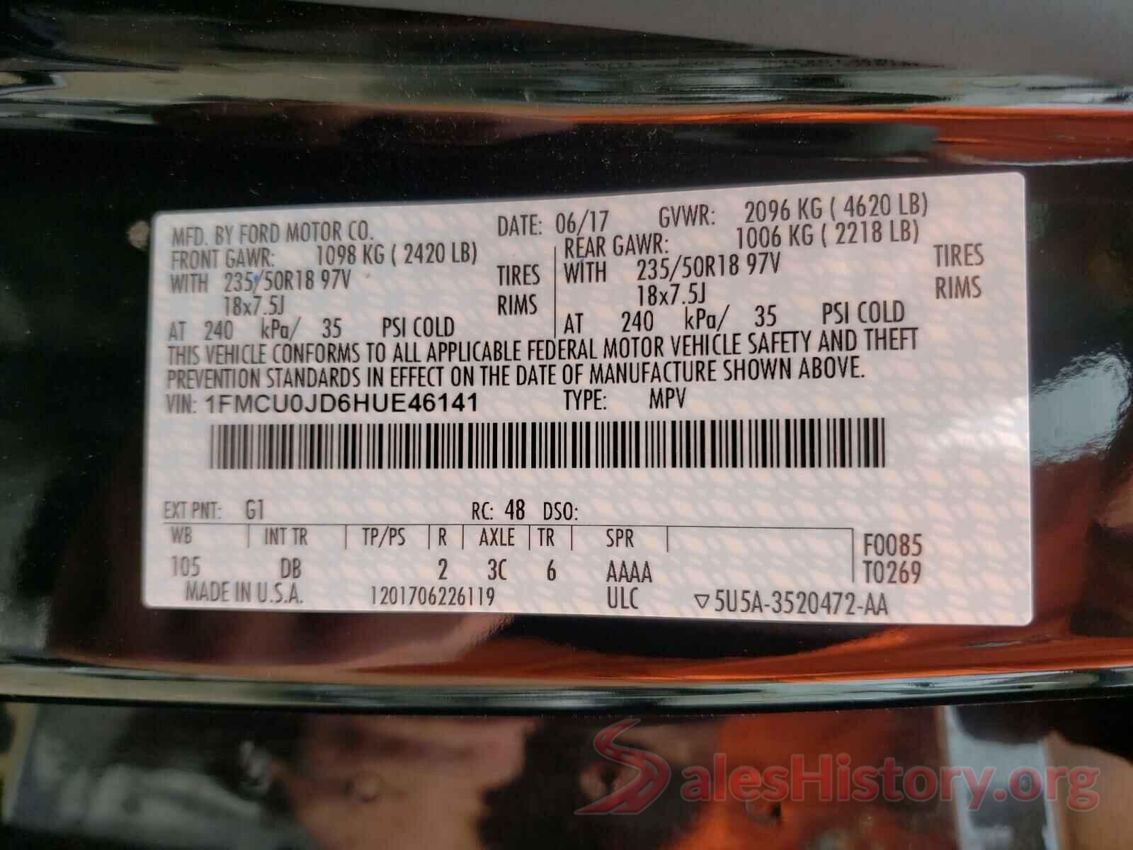 1FMCU0JD6HUE46141 2017 FORD ESCAPE