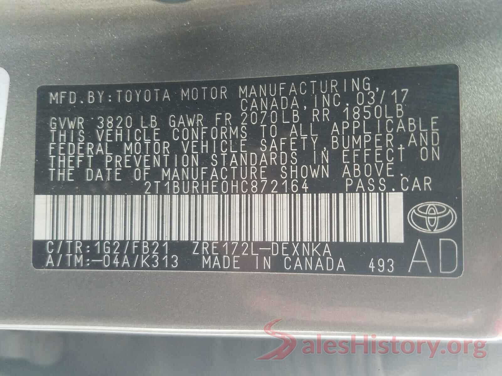 2T1BURHE0HC872164 2017 TOYOTA COROLLA