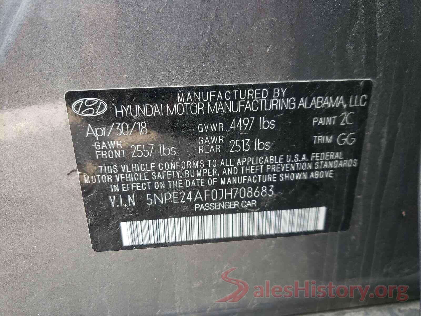 5NPE24AF0JH708683 2018 HYUNDAI SONATA