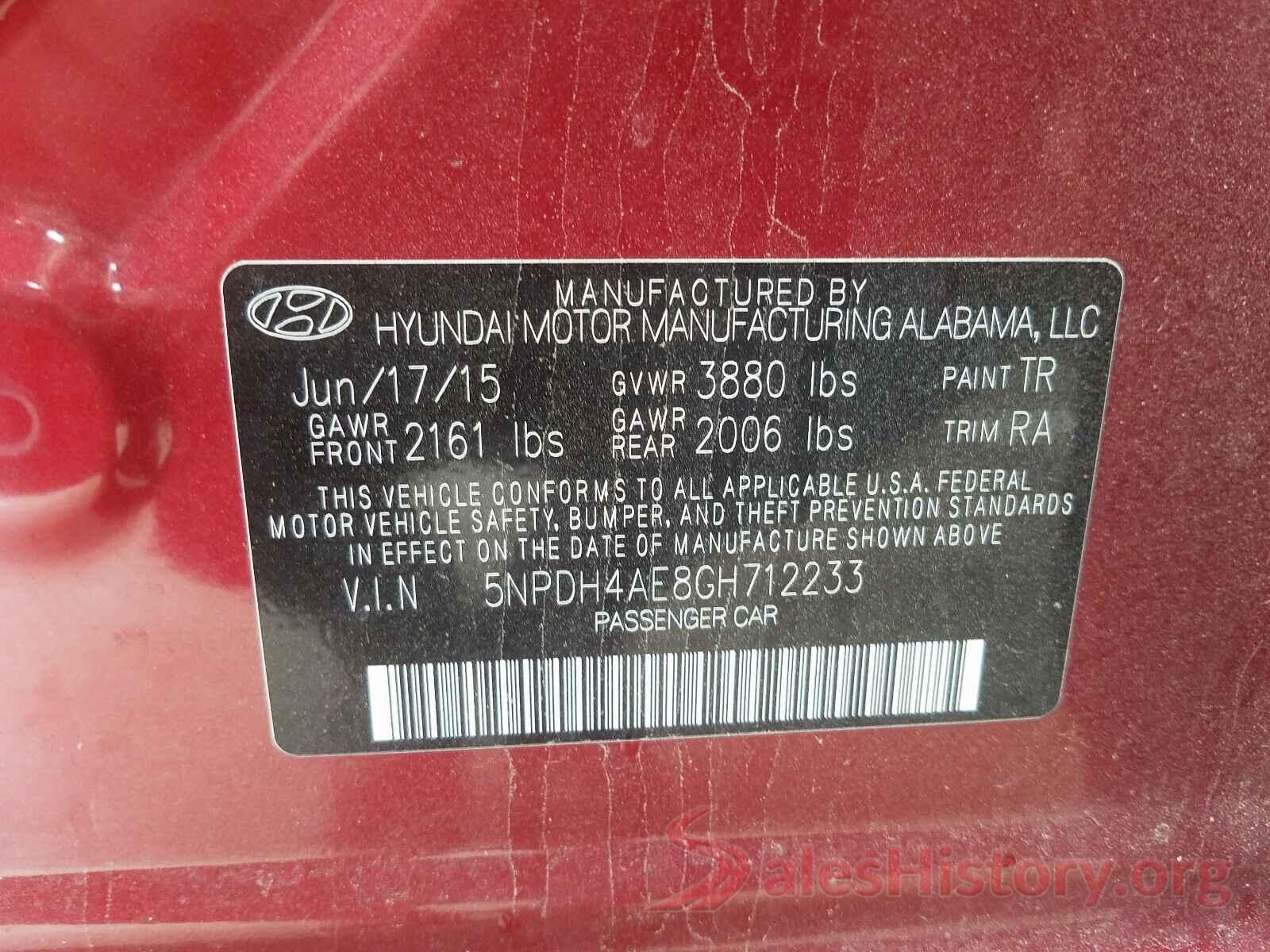 5NPDH4AE8GH712233 2016 HYUNDAI ELANTRA