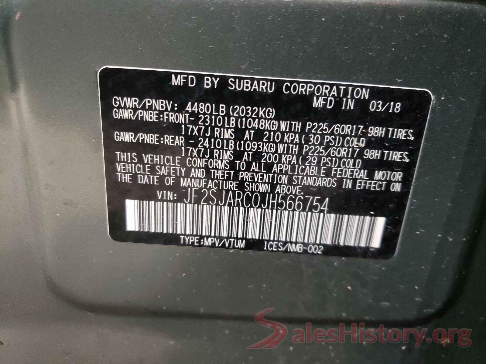 JF2SJARC0JH566754 2018 SUBARU FORESTER