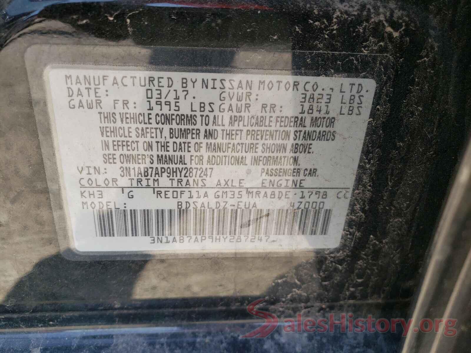 3N1AB7AP9HY287247 2017 NISSAN SENTRA