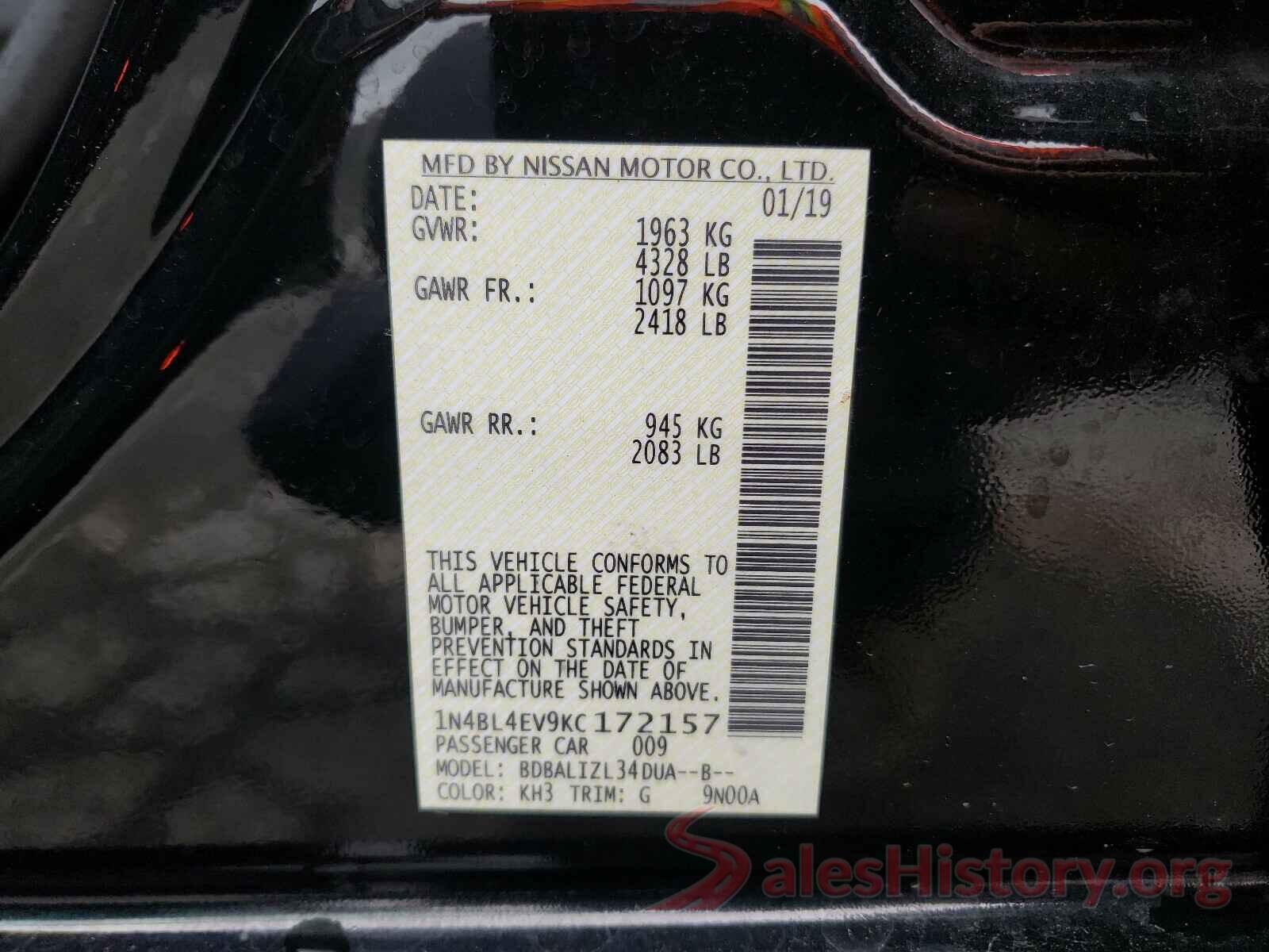 1N4BL4EV9KC172157 2019 NISSAN ALTIMA