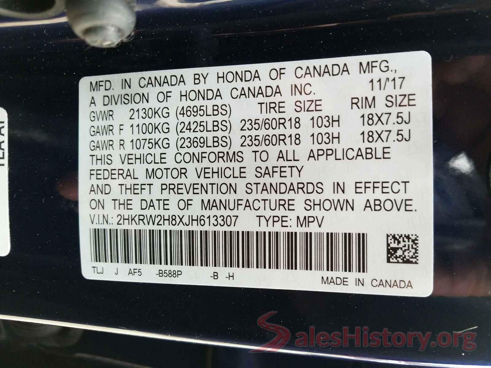 2HKRW2H8XJH613307 2018 HONDA CRV