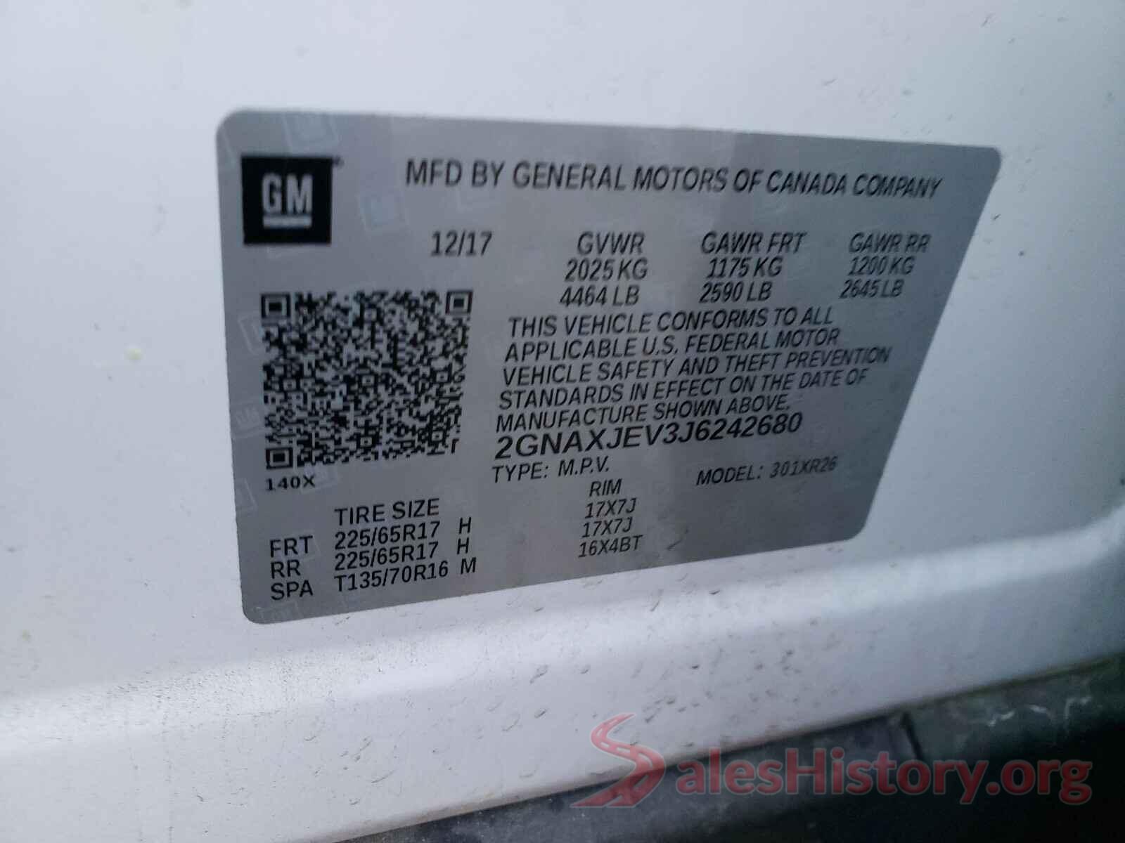 2GNAXJEV3J6242680 2018 CHEVROLET EQUINOX