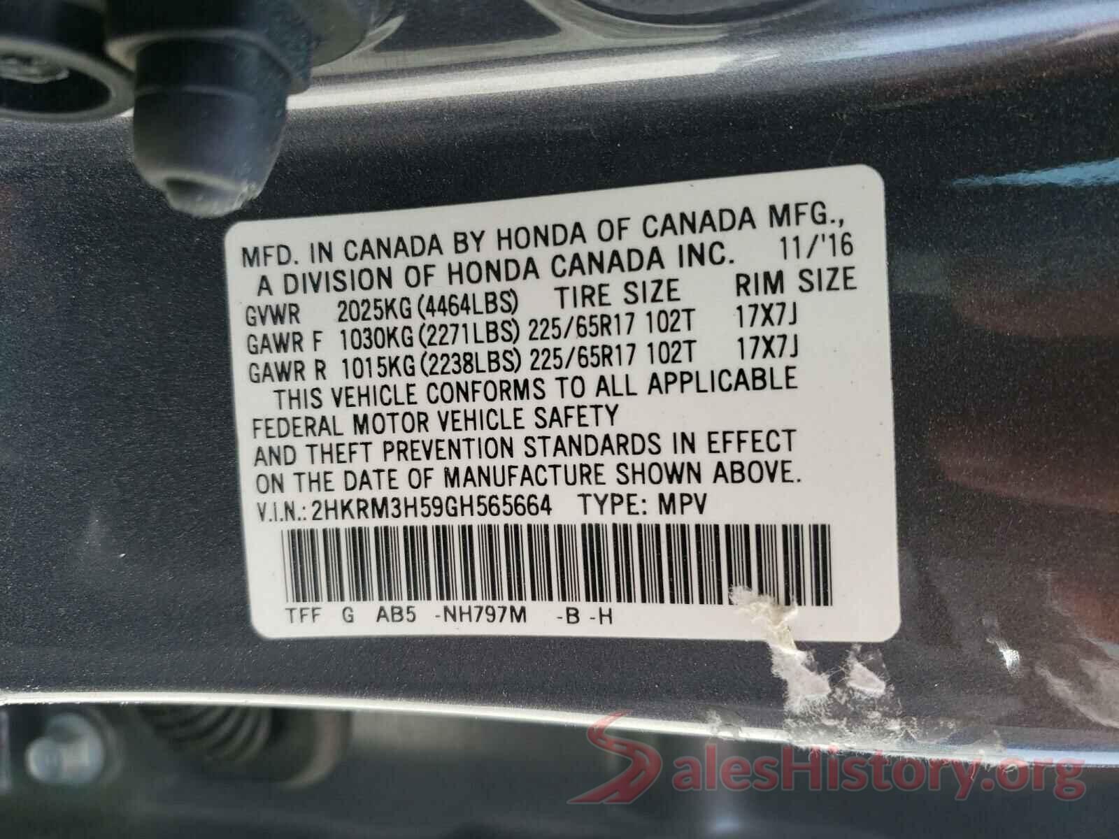 2HKRM3H59GH565664 2016 HONDA CRV