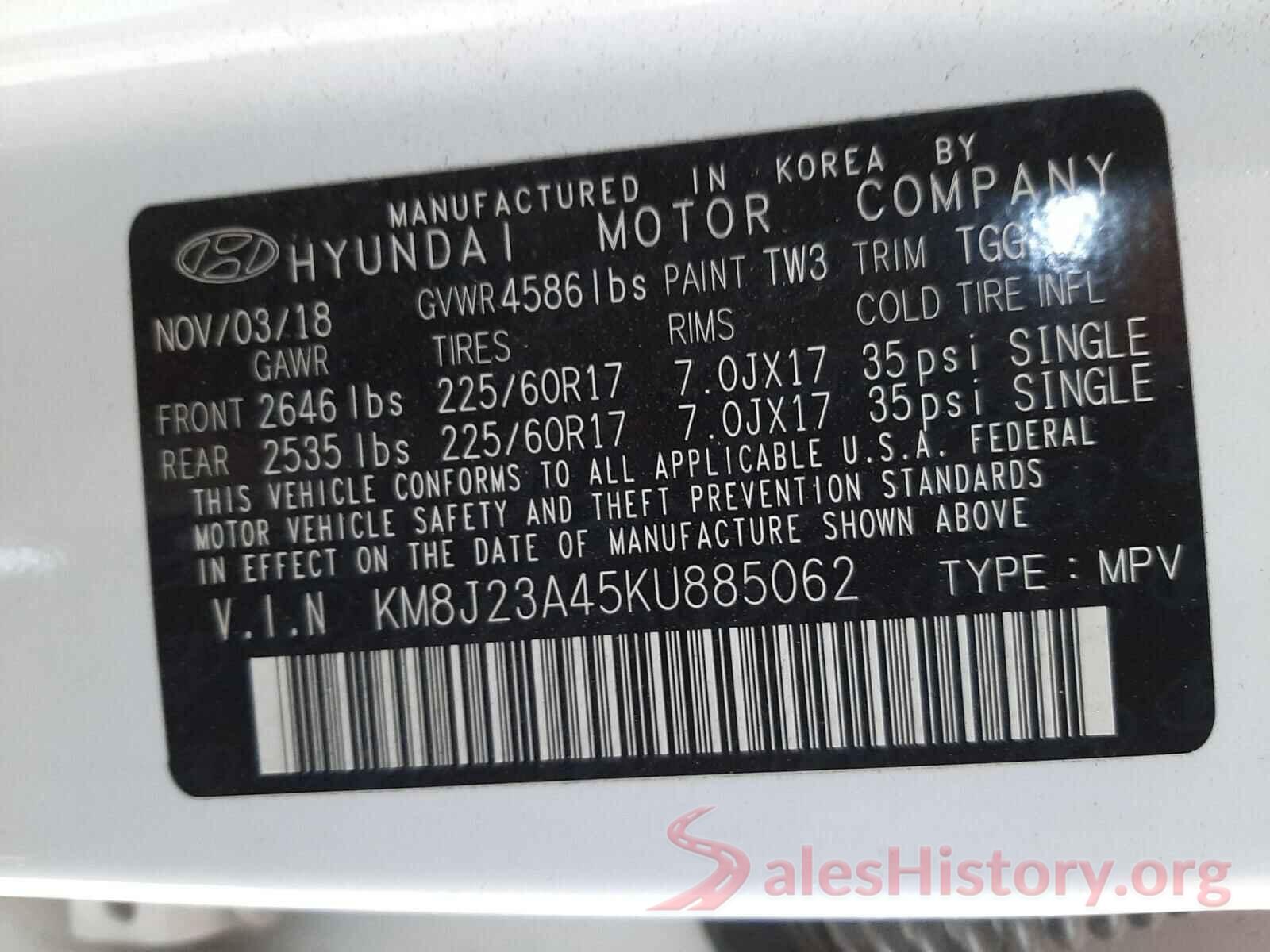 KM8J23A45KU885062 2019 HYUNDAI TUCSON