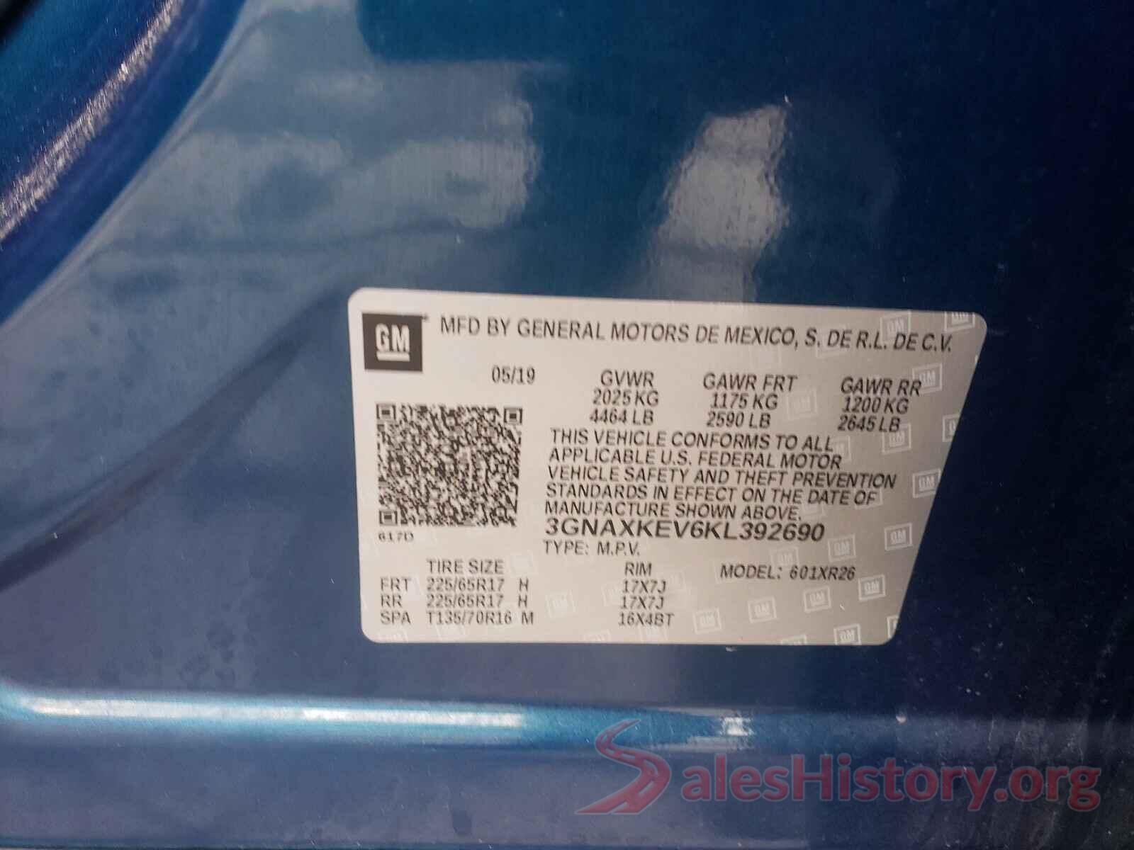 3GNAXKEV6KL392690 2019 CHEVROLET EQUINOX