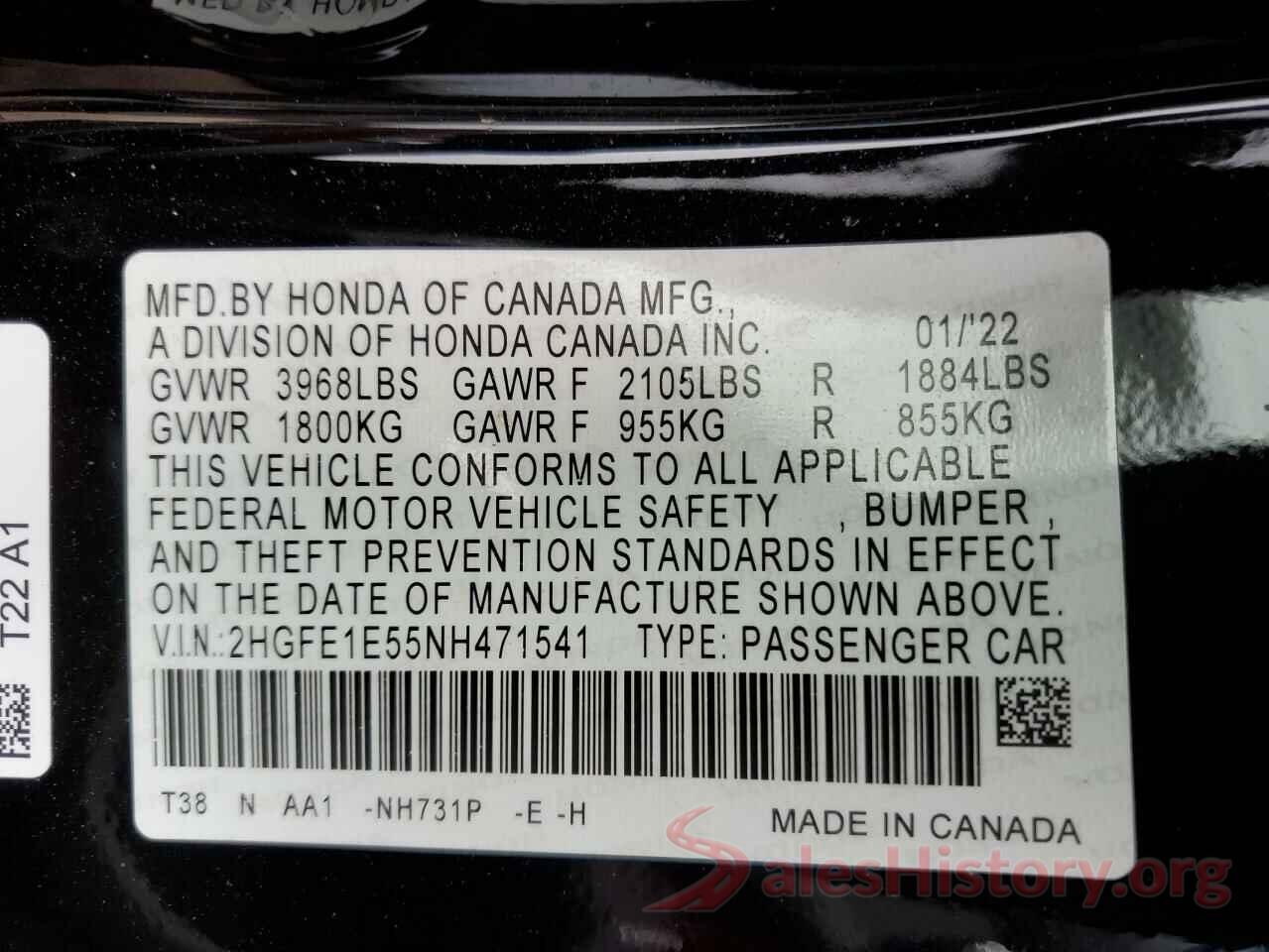 2HGFE1E55NH471541 2022 HONDA CIVIC