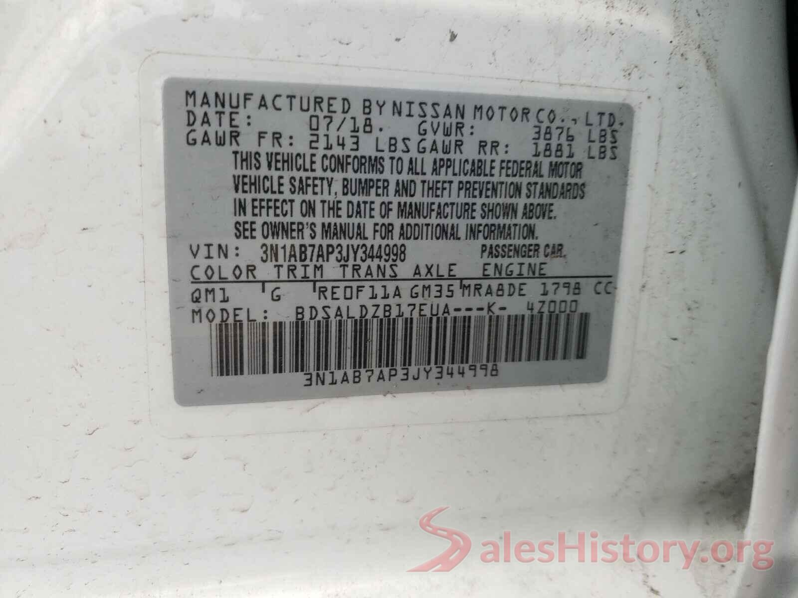 3N1AB7AP3JY344998 2018 NISSAN SENTRA