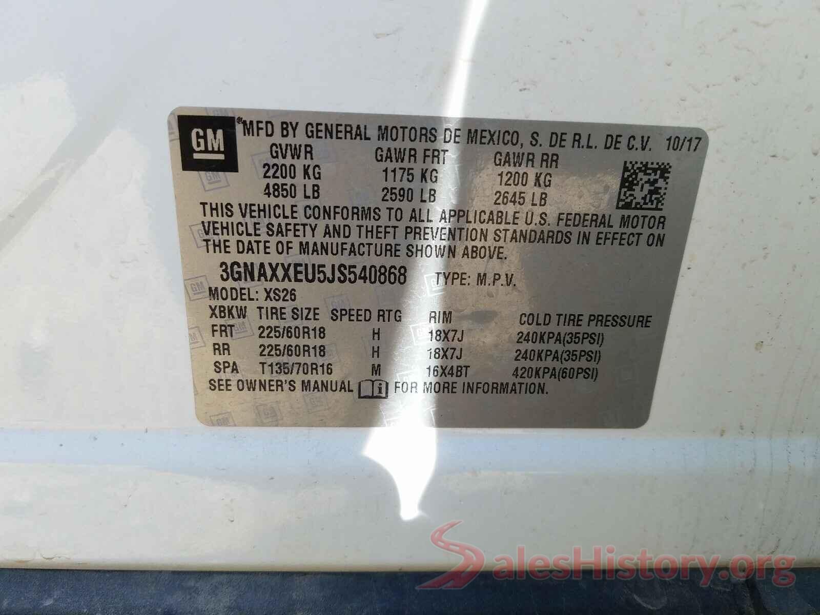 3GNAXXEU5JS540868 2018 CHEVROLET EQUINOX