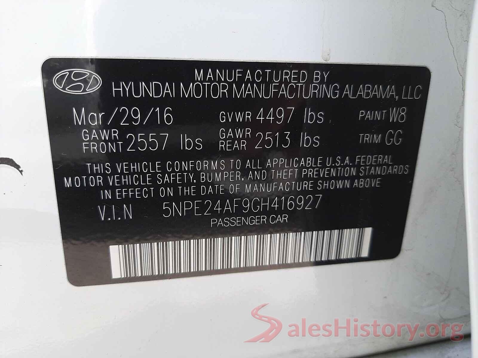 5NPE24AF9GH416927 2016 HYUNDAI SONATA