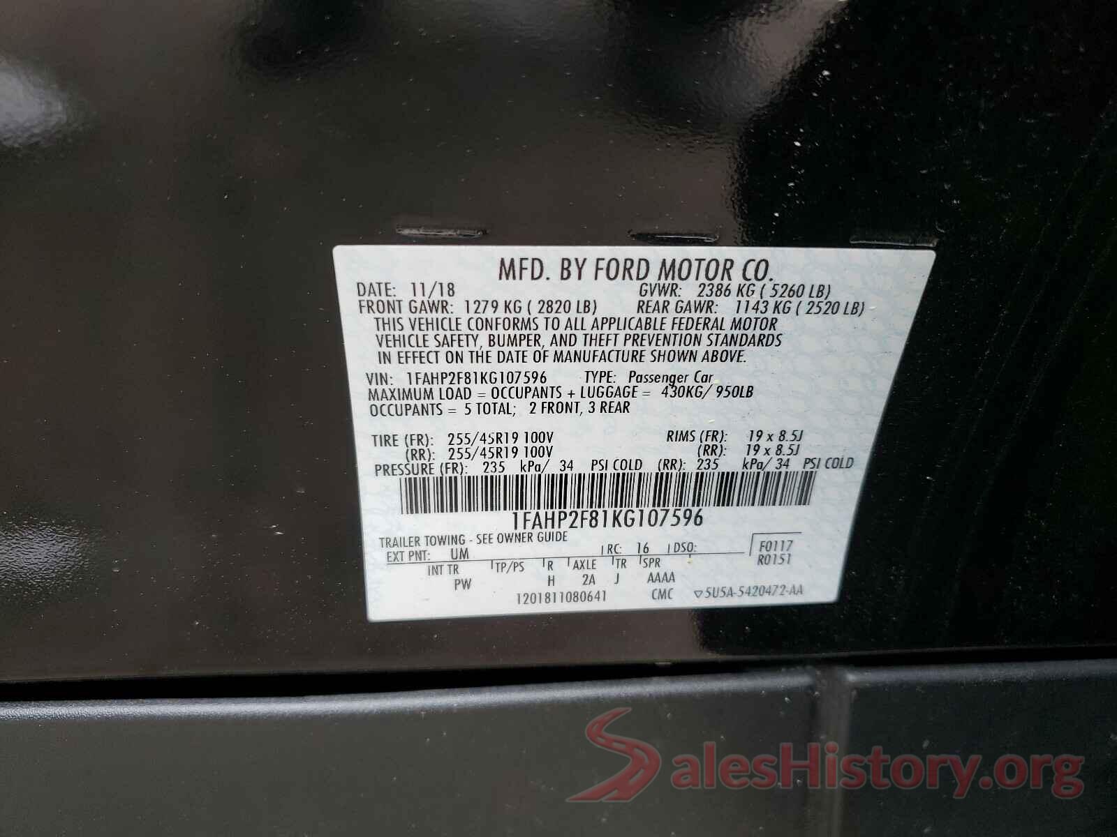 1FAHP2F81KG107596 2019 FORD TAURUS