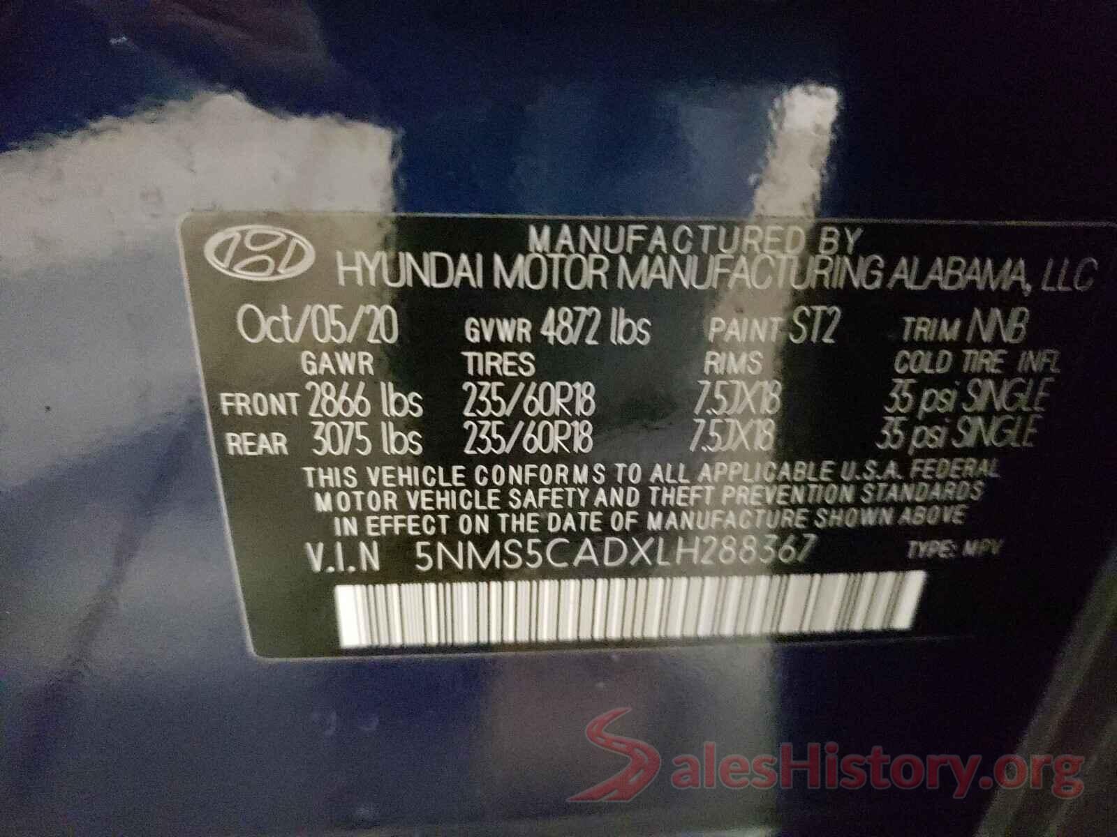 5NMS5CADXLH288367 2020 HYUNDAI SANTA FE