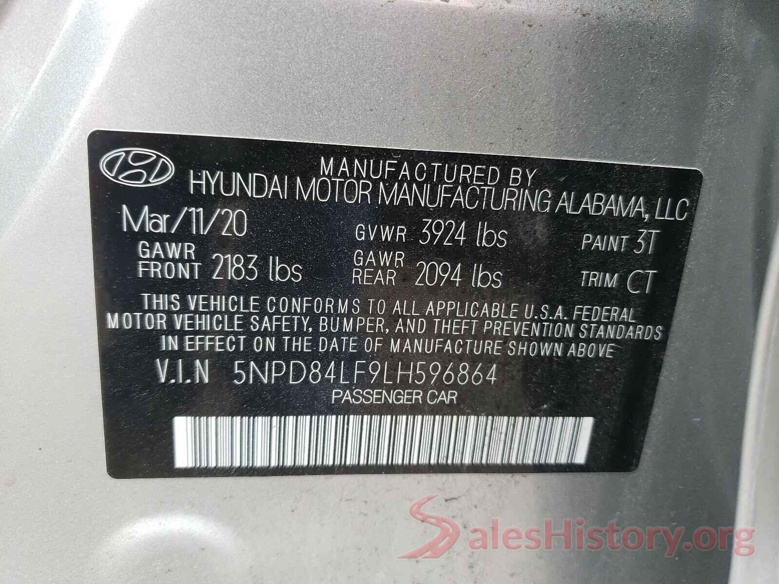 5NPD84LF9LH596864 2020 HYUNDAI ELANTRA