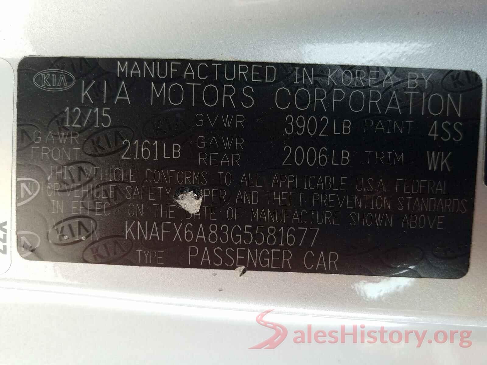 KNAFX6A83G5581677 2016 KIA FORTE