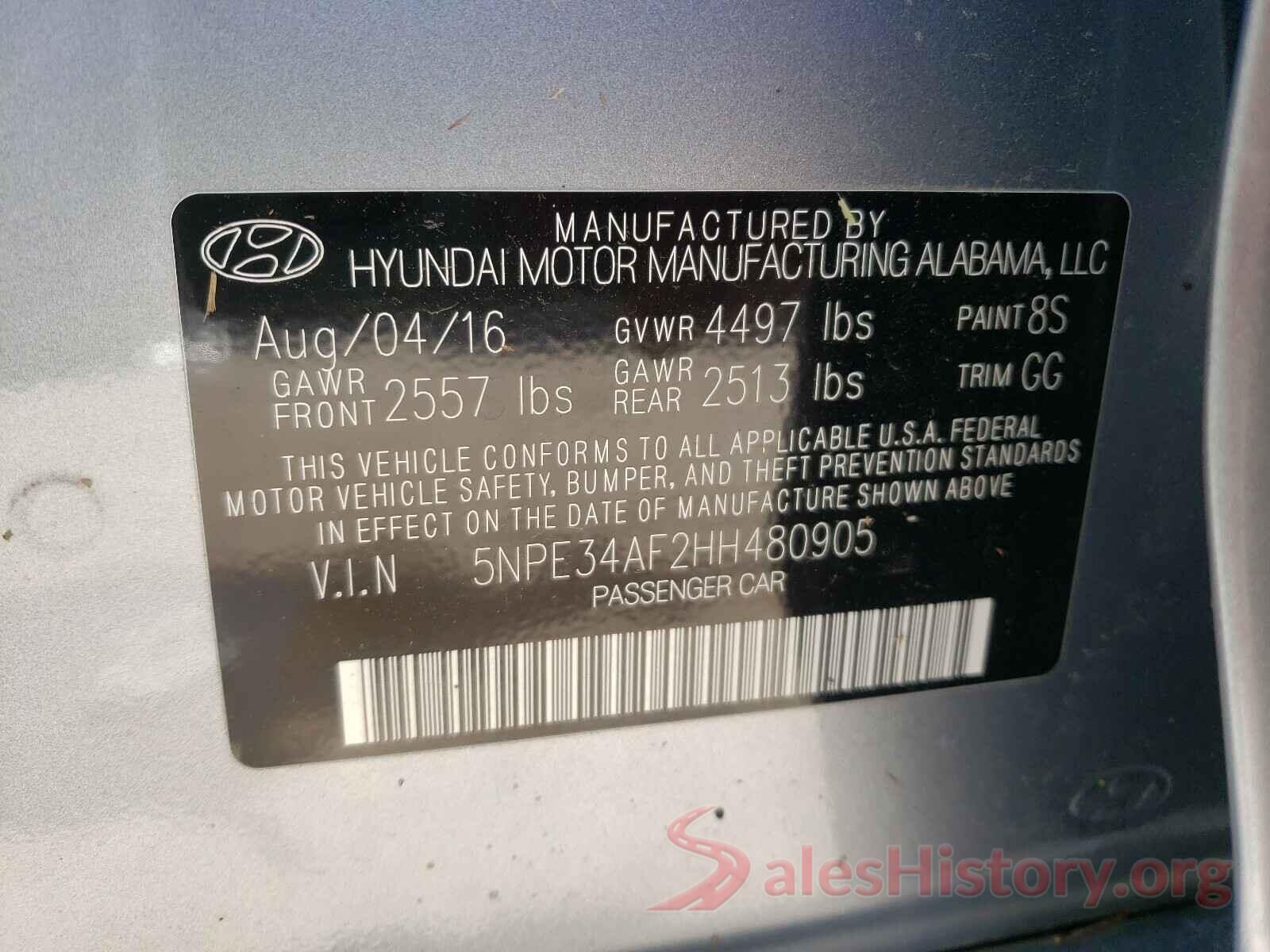 5NPE34AF2HH480905 2017 HYUNDAI SONATA