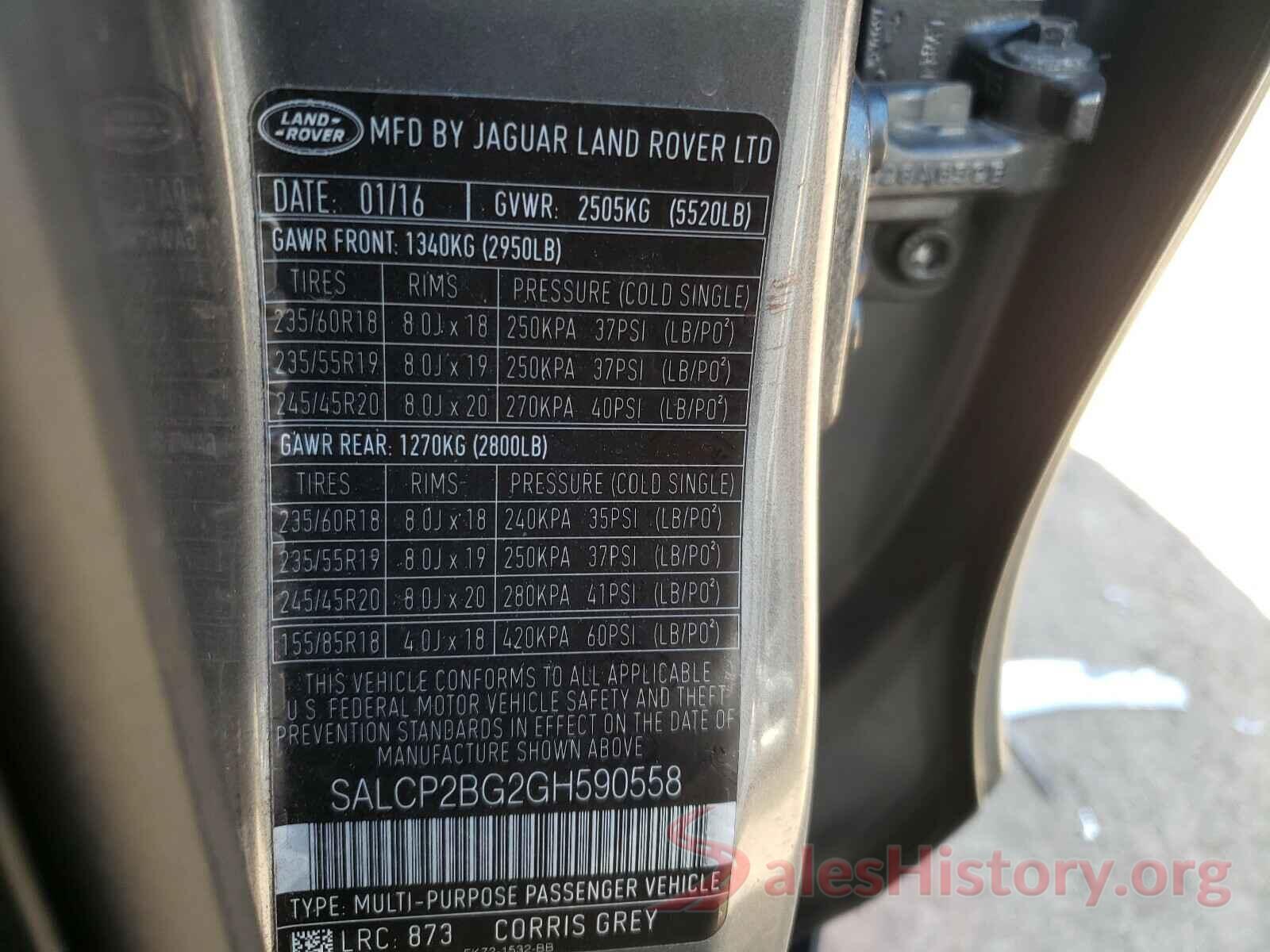 SALCP2BG2GH590558 2016 LAND ROVER DISCOVERY