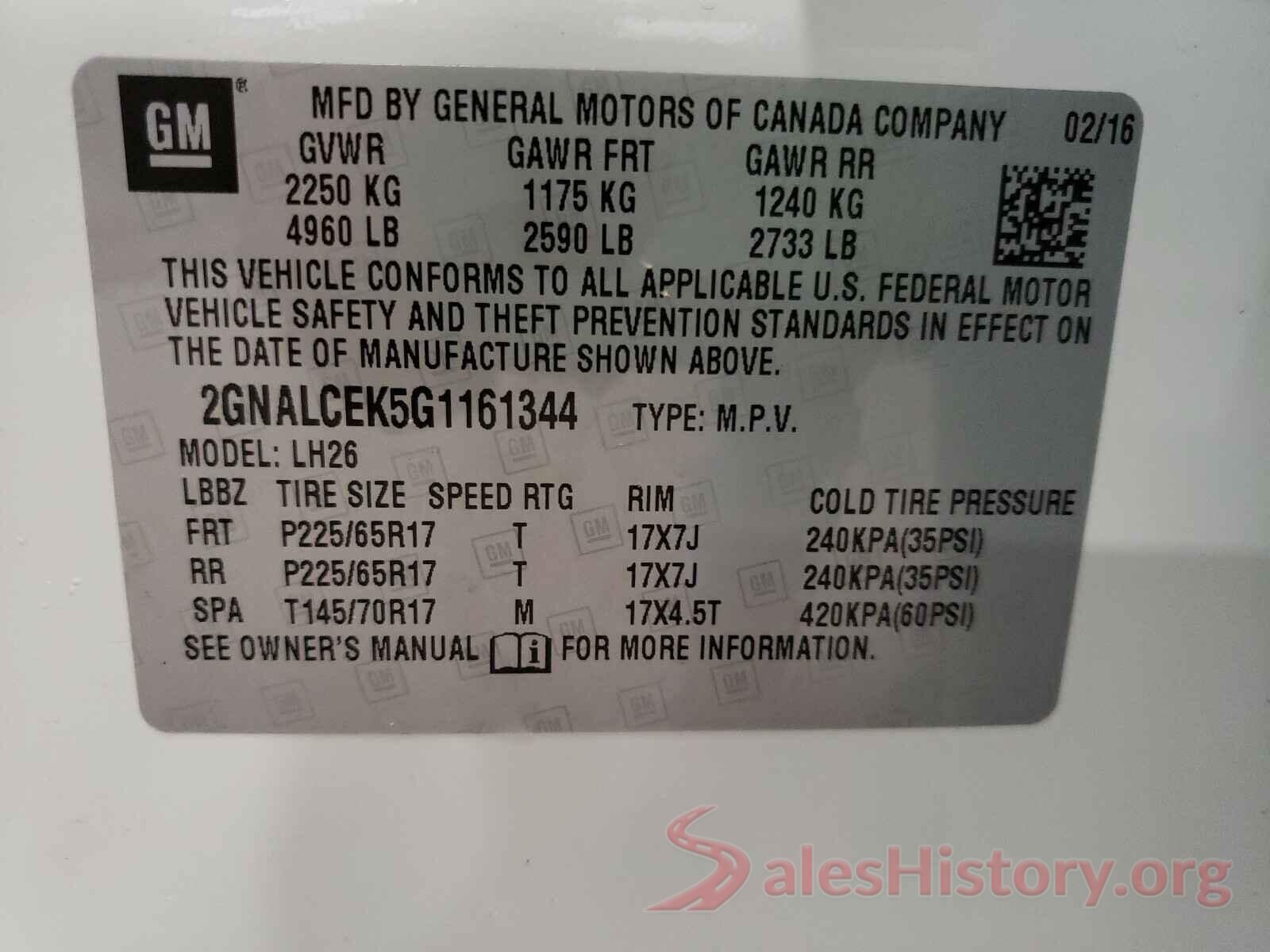 2GNALCEK5G1161344 2016 CHEVROLET EQUINOX