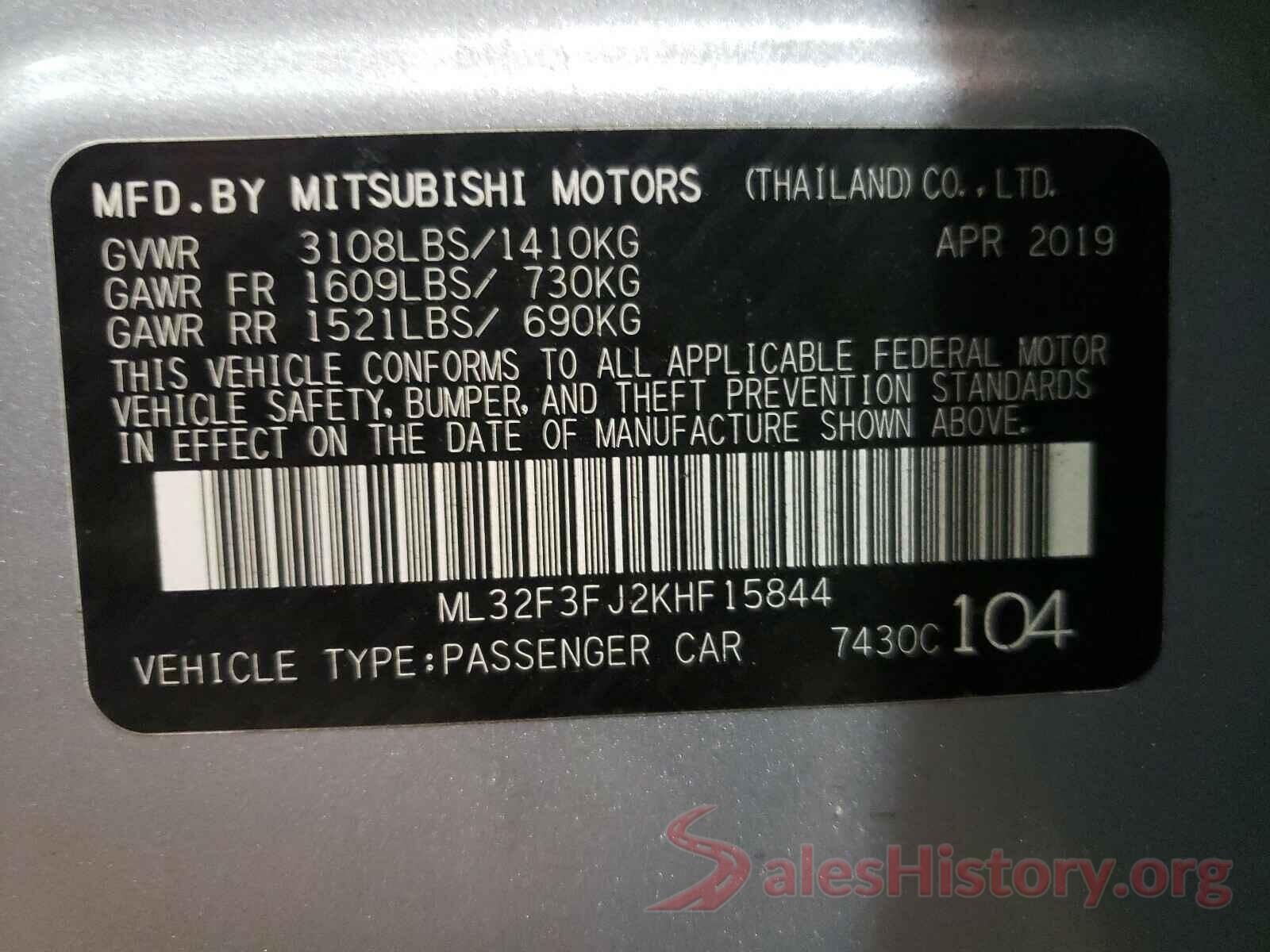 ML32F3FJ2KHF15844 2019 MITSUBISHI MIRAGE