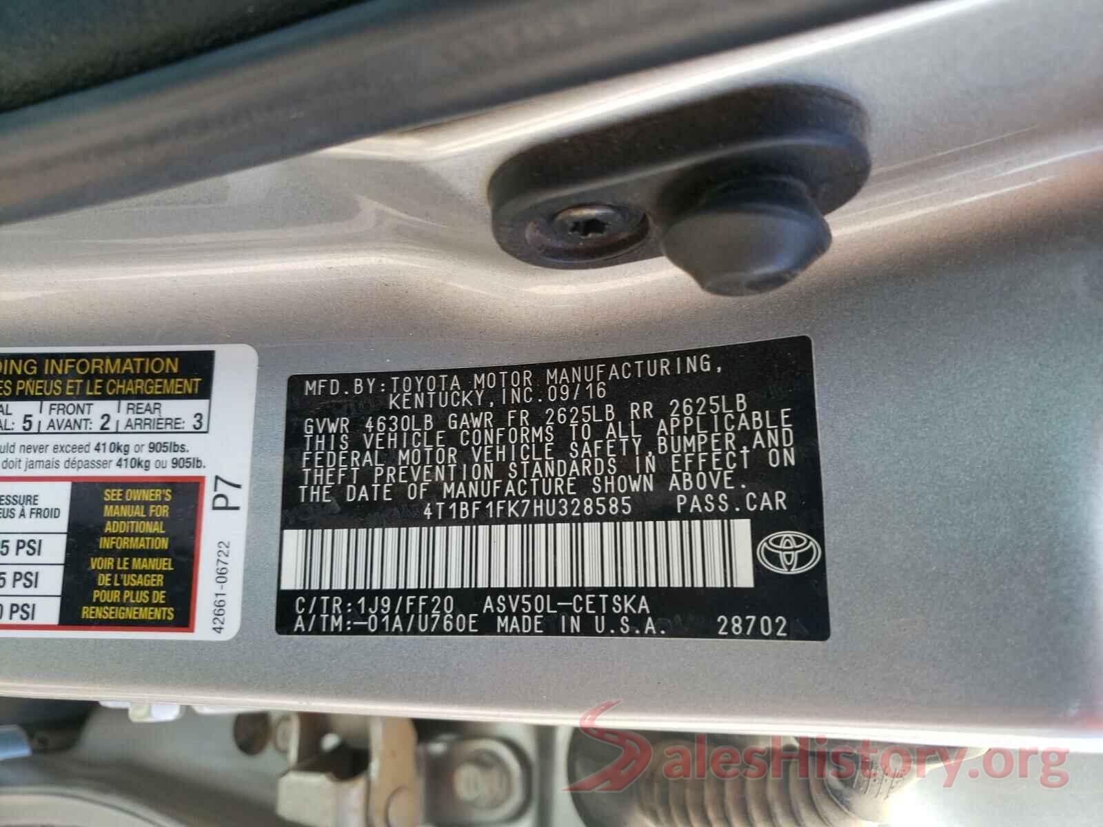 4T1BF1FK7HU328585 2017 TOYOTA CAMRY