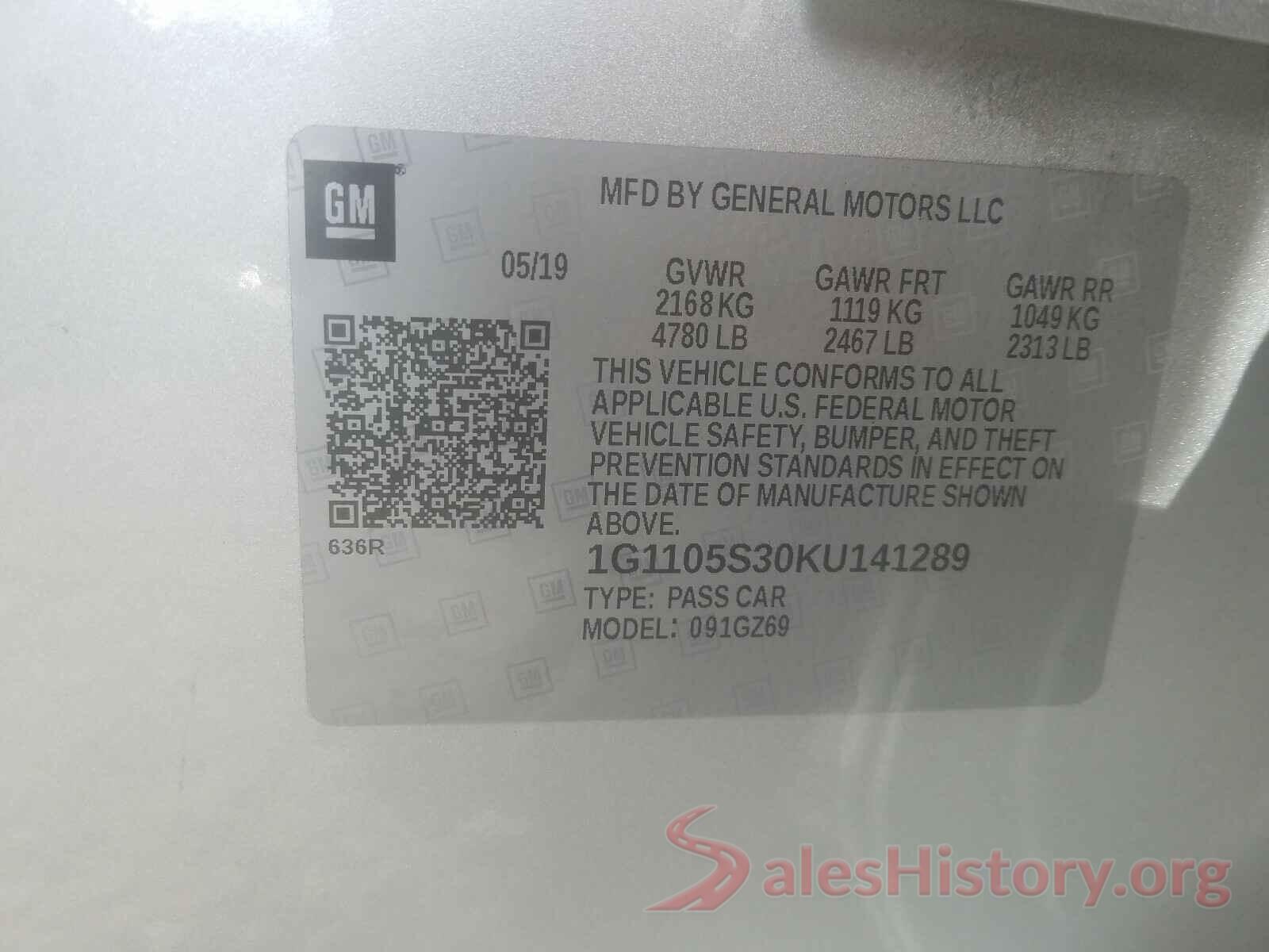 1G1105S30KU141289 2019 CHEVROLET IMPALA