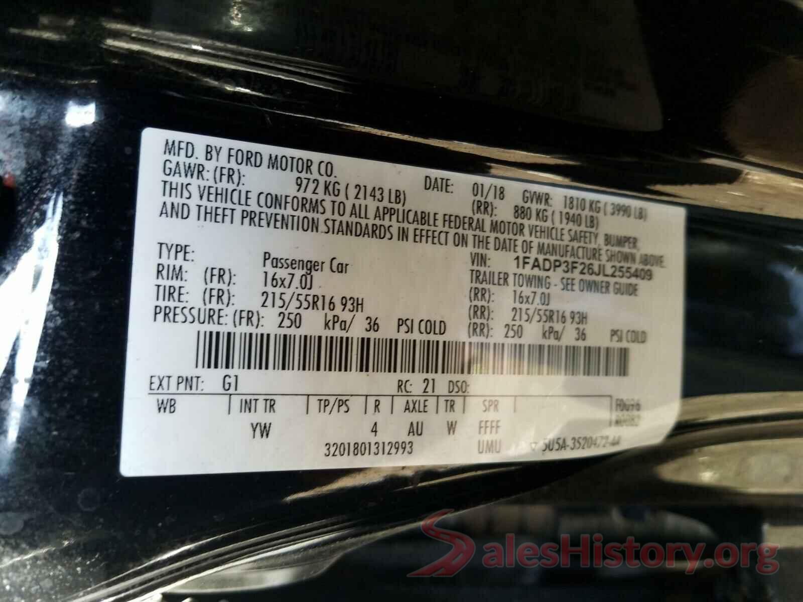 1FADP3F26JL255409 2018 FORD FOCUS