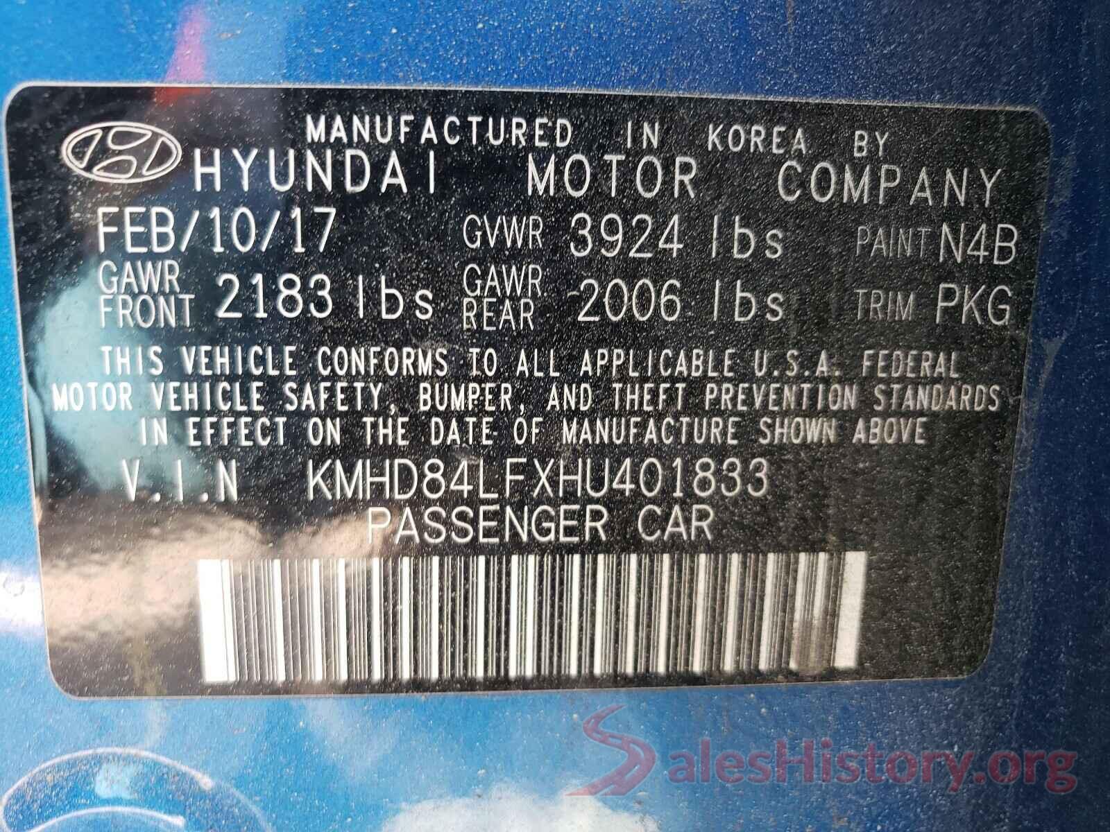 KMHD84LFXHU401833 2017 HYUNDAI ELANTRA