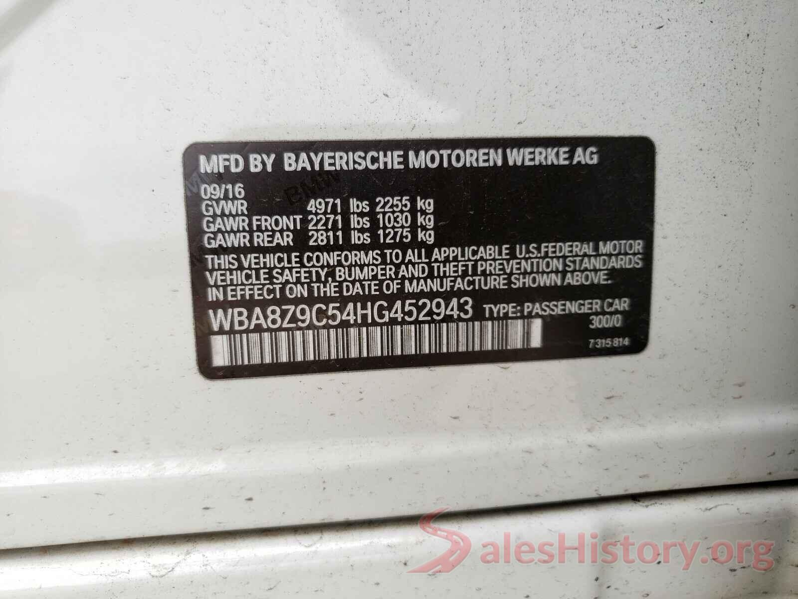 WBA8Z9C54HG452943 2017 BMW 3 SERIES