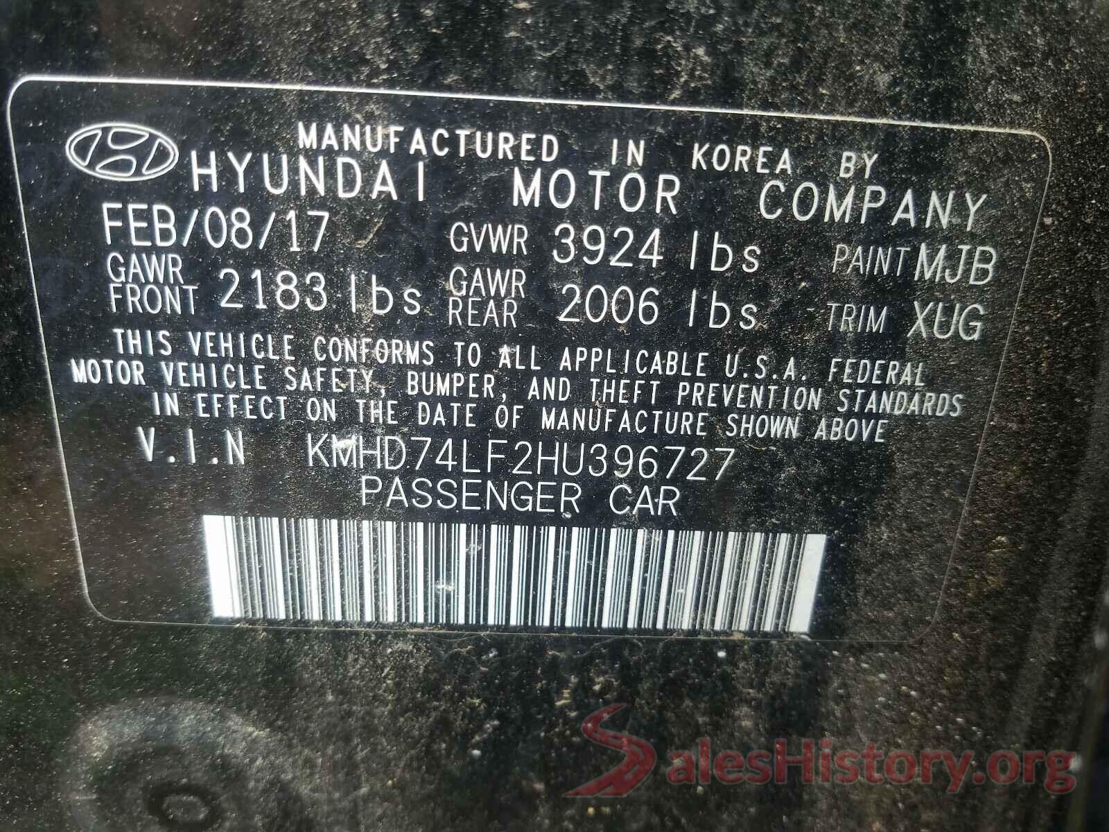 KMHD74LF2HU396727 2017 HYUNDAI ELANTRA