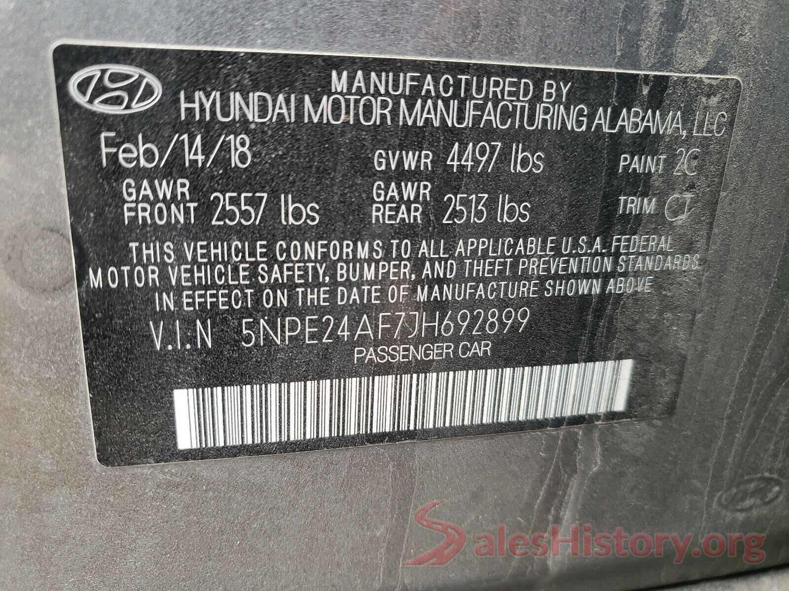 5NPE24AF7JH692899 2018 HYUNDAI SONATA