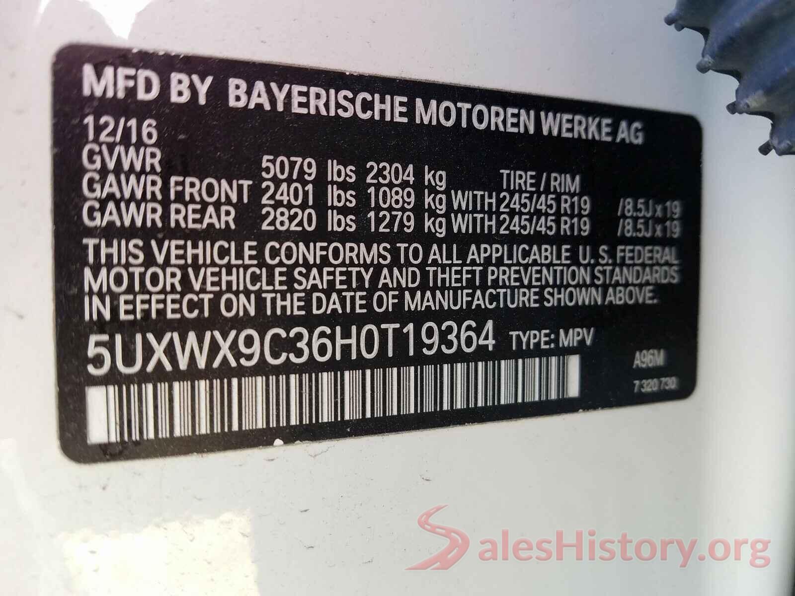 5UXWX9C36H0T19364 2017 BMW X3