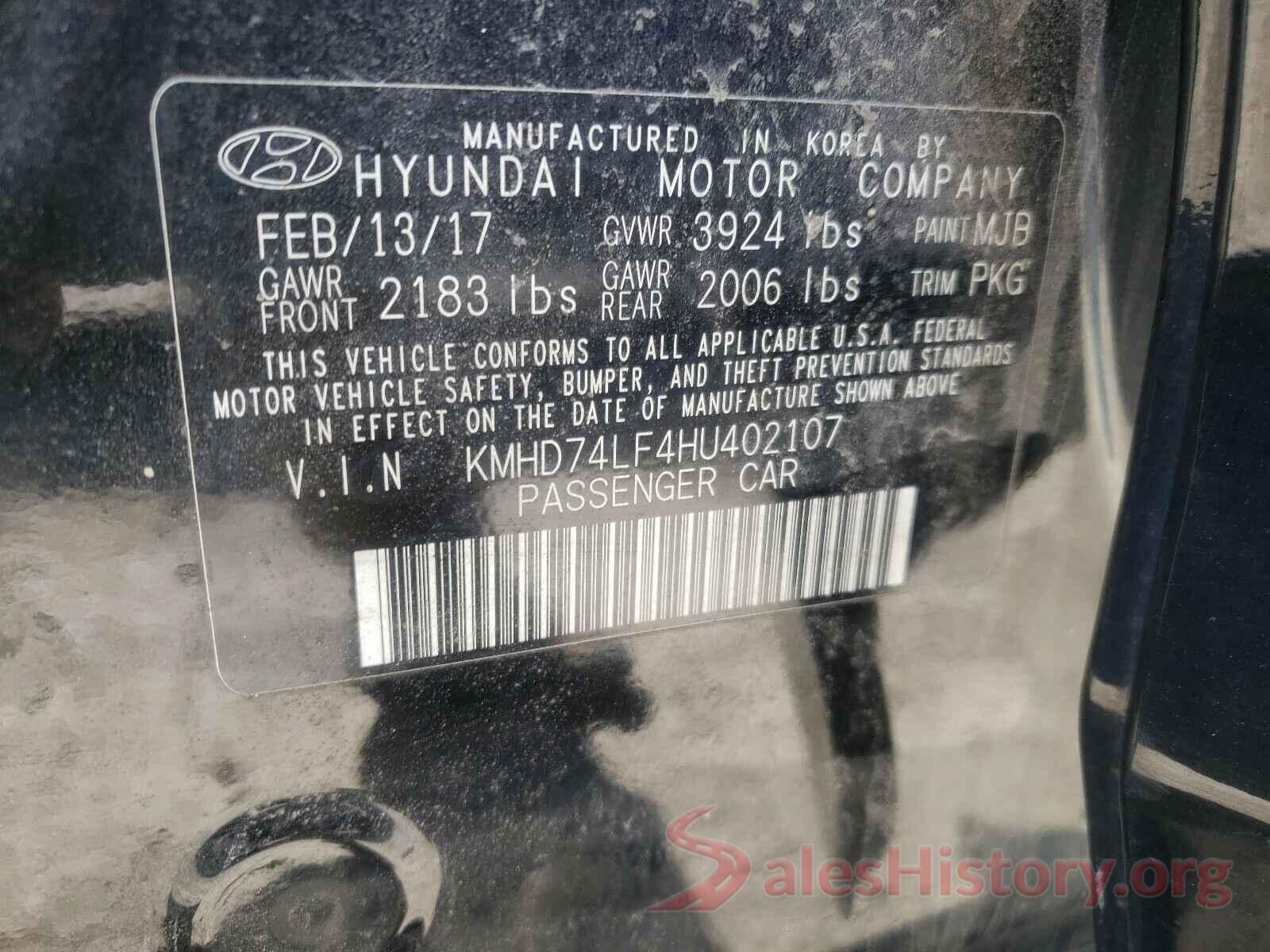 KMHD74LF4HU402107 2017 HYUNDAI ELANTRA