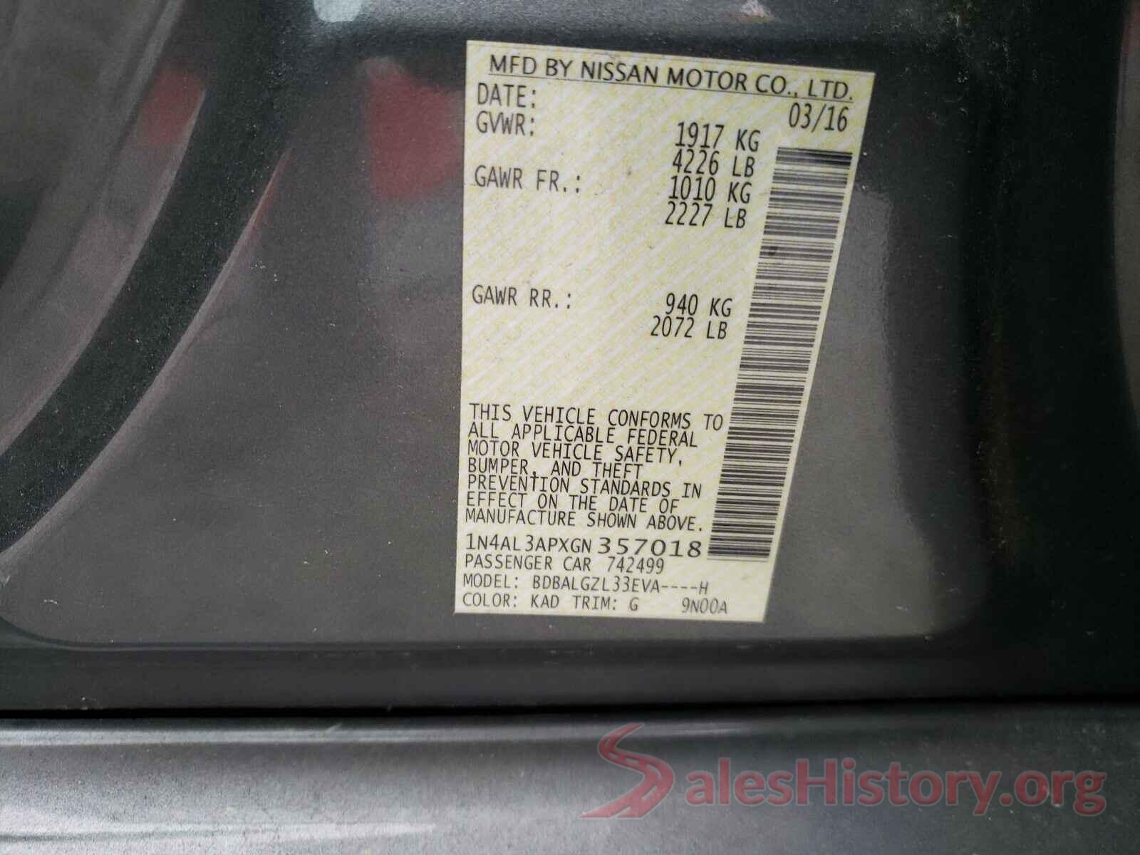 1N4AL3APXGN357018 2016 NISSAN ALTIMA