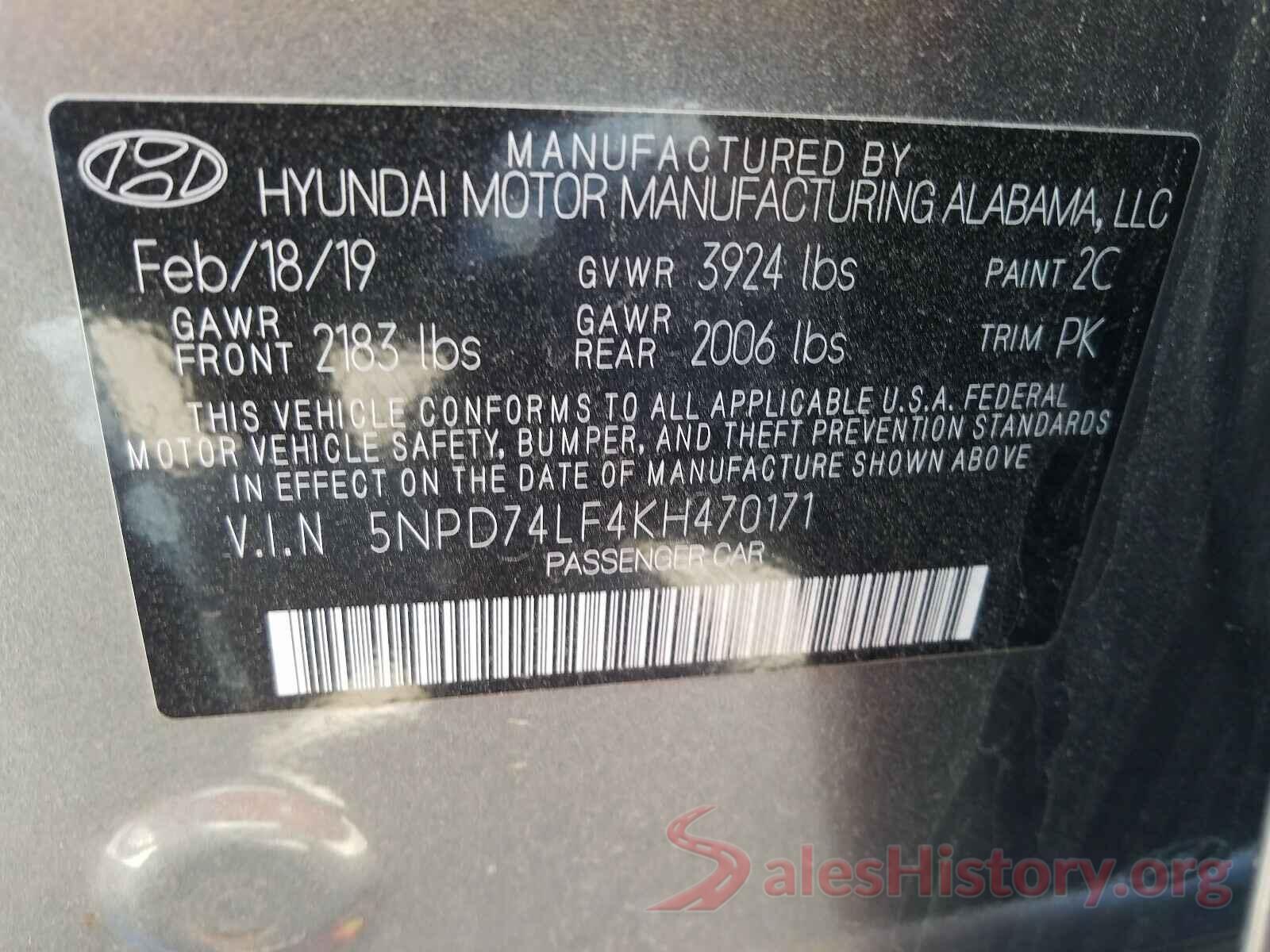 5NPD74LF4KH470171 2019 HYUNDAI ELANTRA