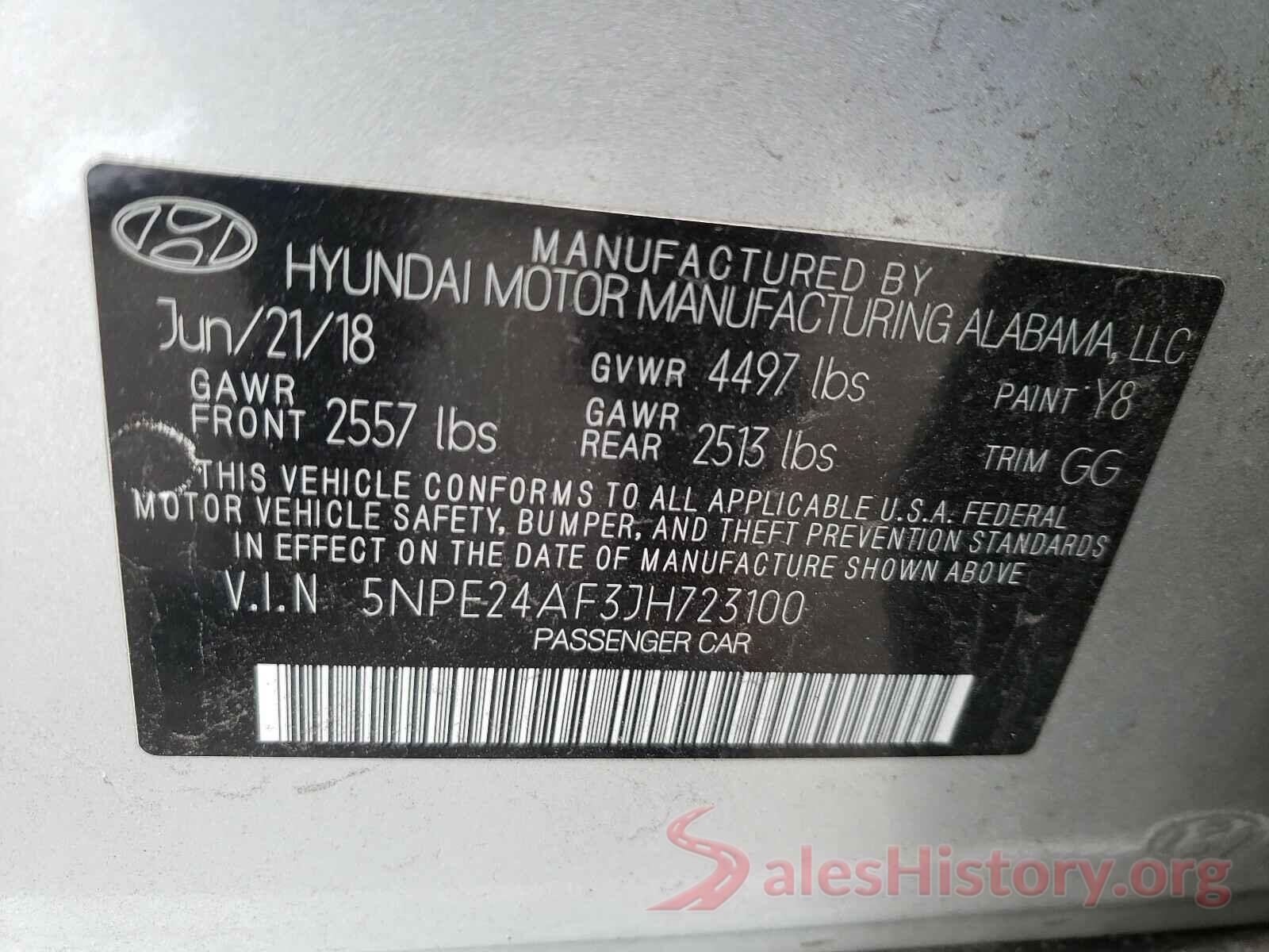 5NPE24AF3JH723100 2018 HYUNDAI SONATA