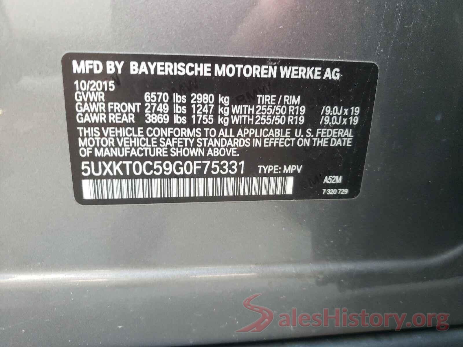 5UXKT0C59G0F75331 2016 BMW X5