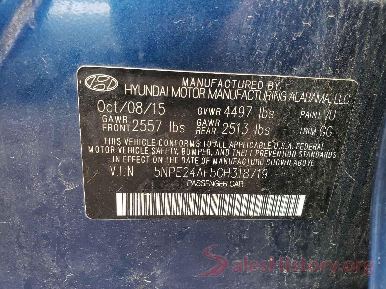 5NPE24AF5GH318719 2016 HYUNDAI SONATA