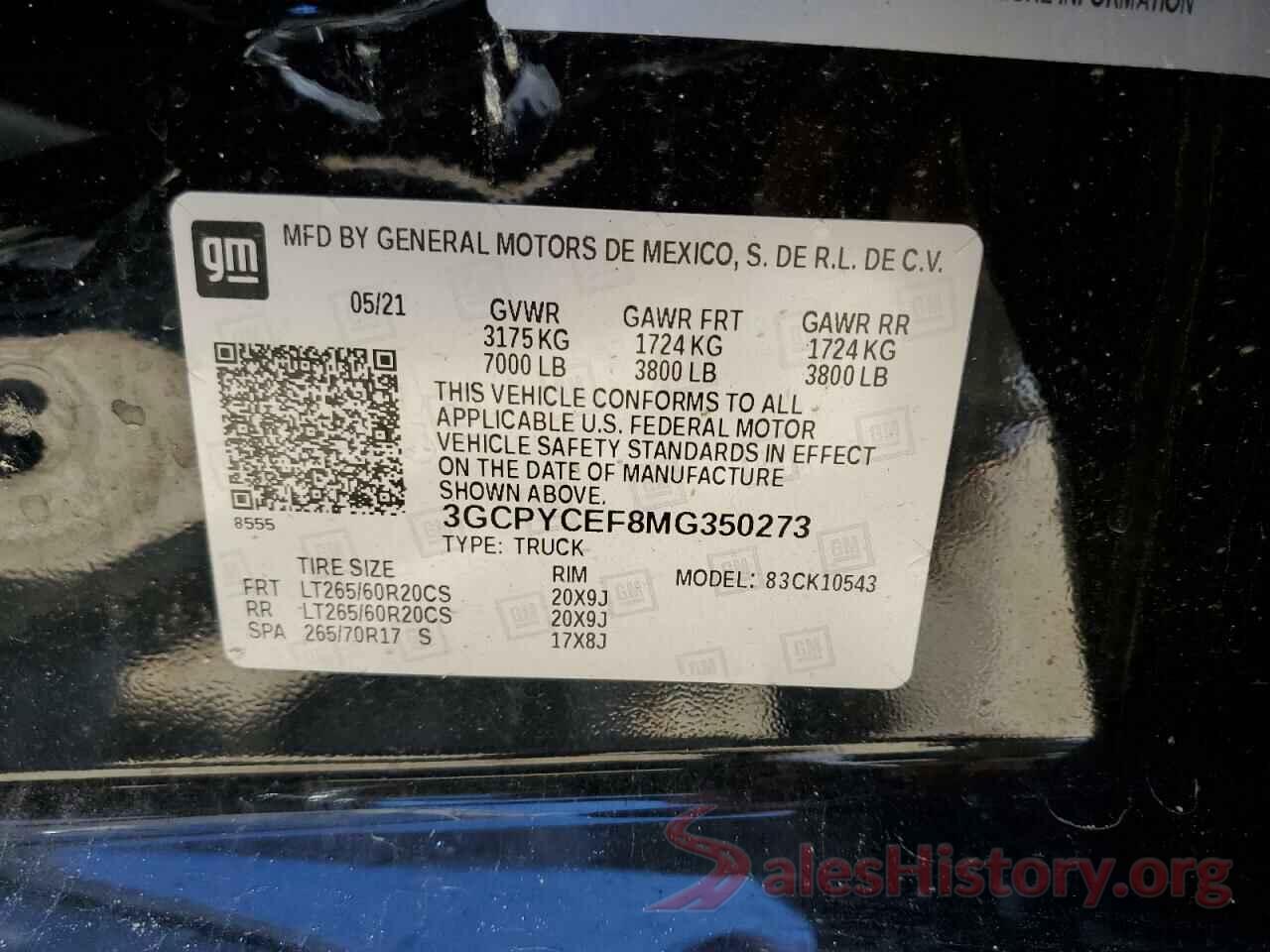 3GCPYCEF8MG350273 2021 CHEVROLET SILVERADO