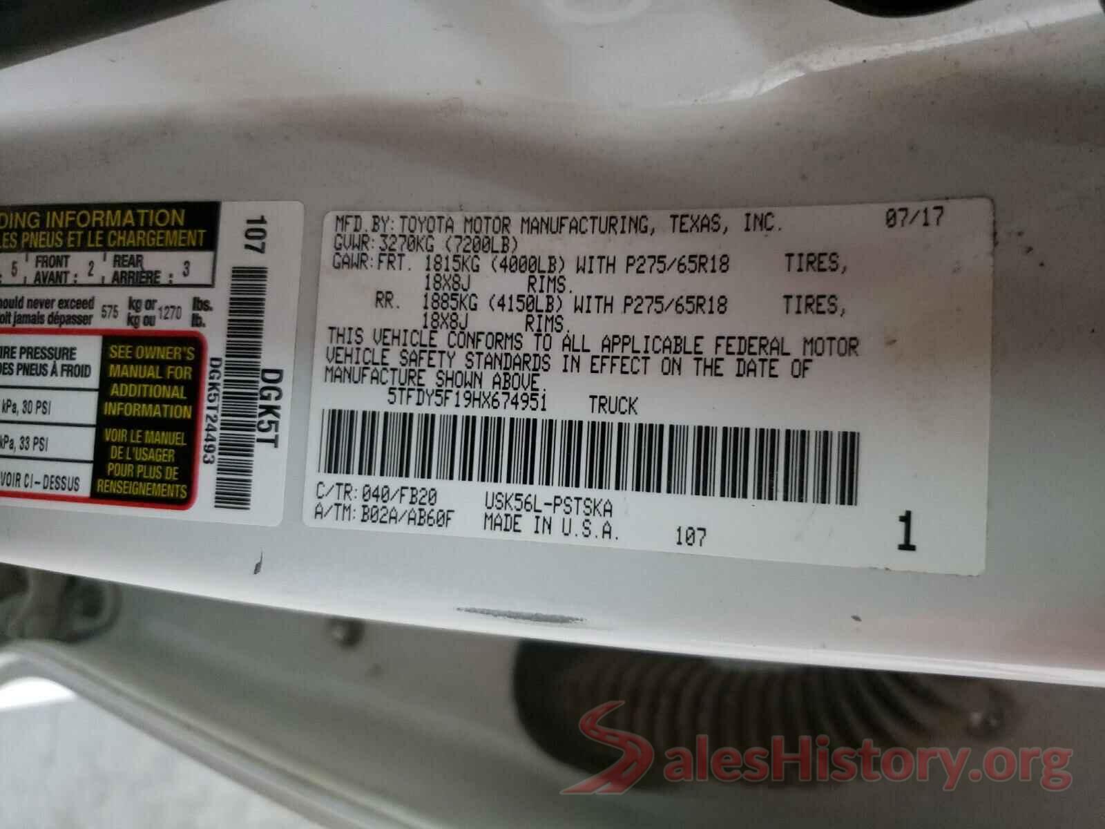 5TFDY5F19HX674951 2017 TOYOTA TUNDRA