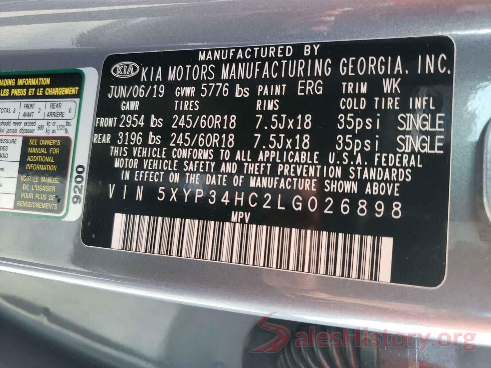 5XYP34HC2LG026898 2020 KIA TELLURIDE