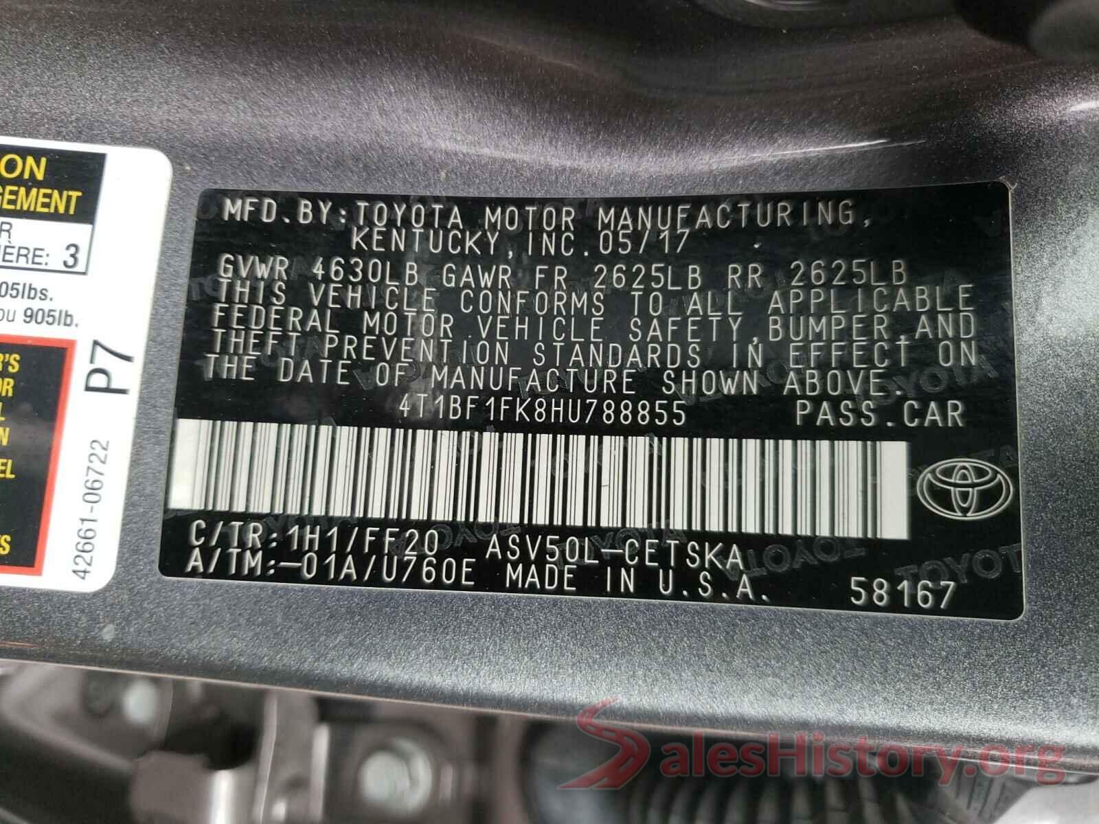 4T1BF1FK8HU788855 2017 TOYOTA CAMRY