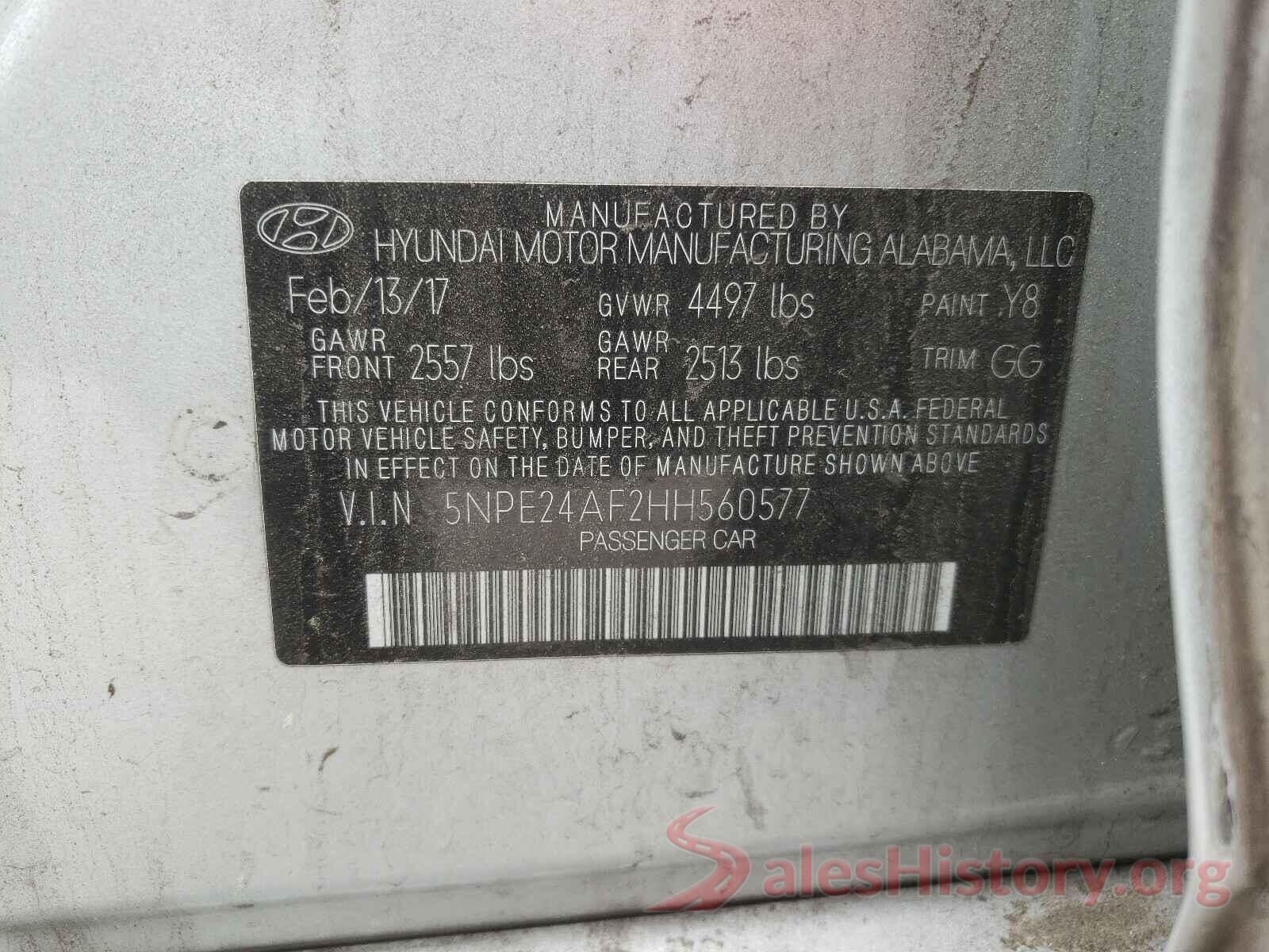 5NPE24AF2HH560577 2017 HYUNDAI SONATA