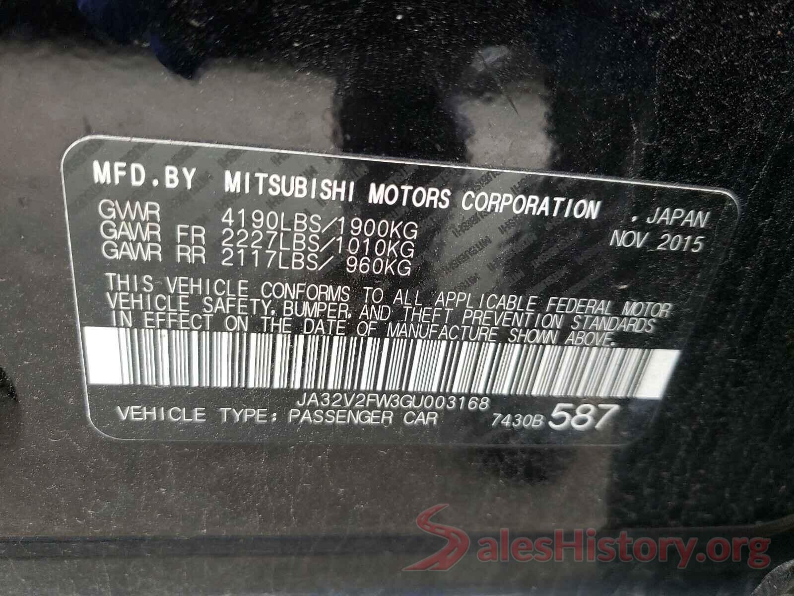 JA32V2FW3GU003168 2016 MITSUBISHI LANCER