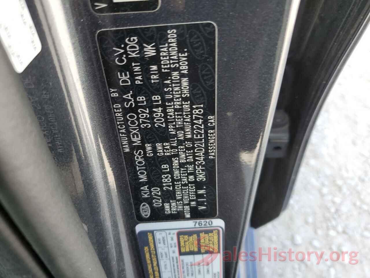 3KPF34AD2LE224781 2020 KIA FORTE